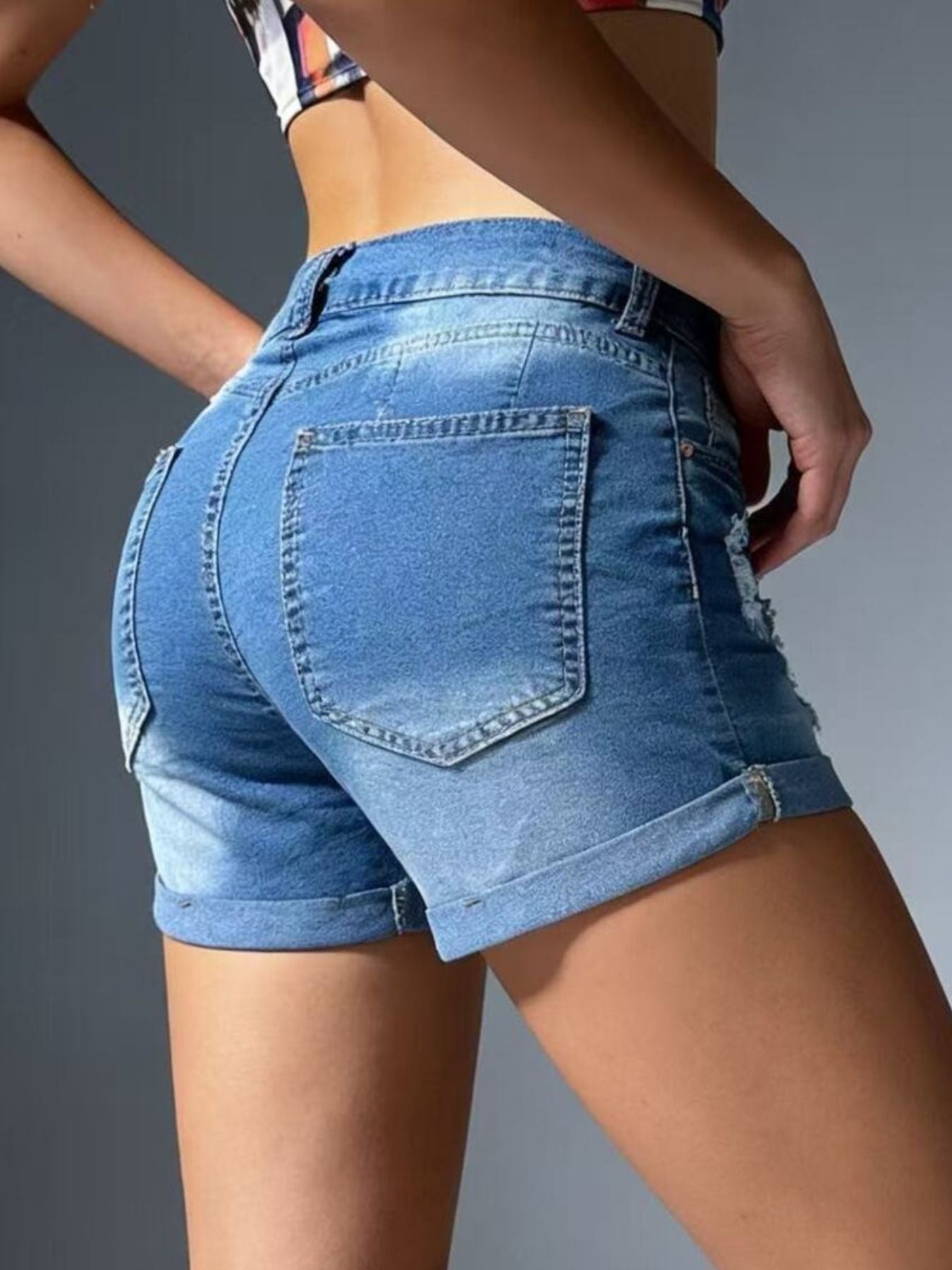 Washed Distressed Denim Shorts - Be Bliss Boutique