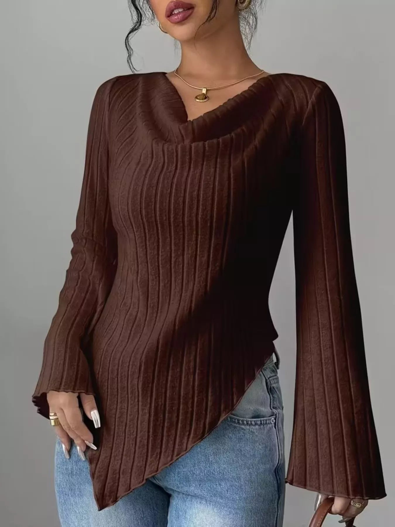 Cowl Neck Ribbed Knit Top - Be Bliss Boutique