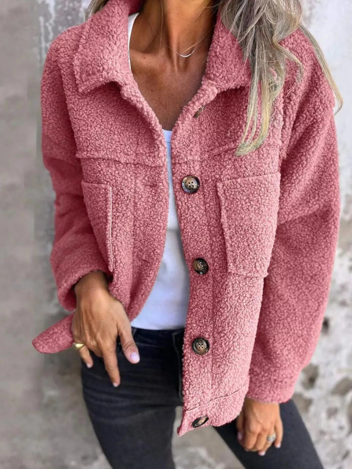 Full Size Single-Breasted Sherpa Shacket Plus Size - Be Bliss Boutique