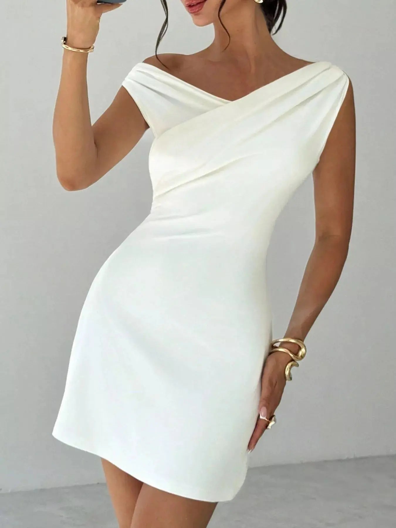 Elegant Off-Shoulder Draped Mini Dress - Be Bliss Boutique