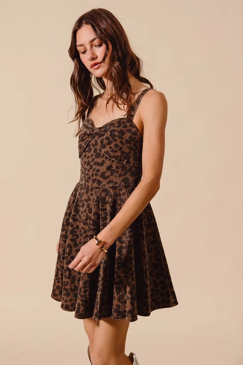 SO ME Mineral Washed Leopard Flare Cami Dress -  Be Bliss Boutique