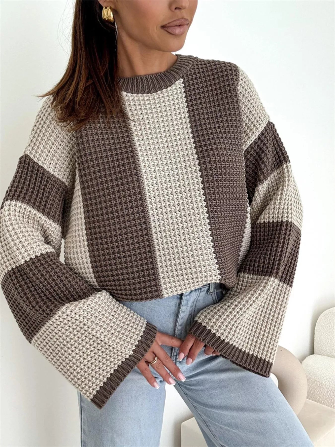 Color Block Long Sleeve Sweater -  Be Bliss Boutique