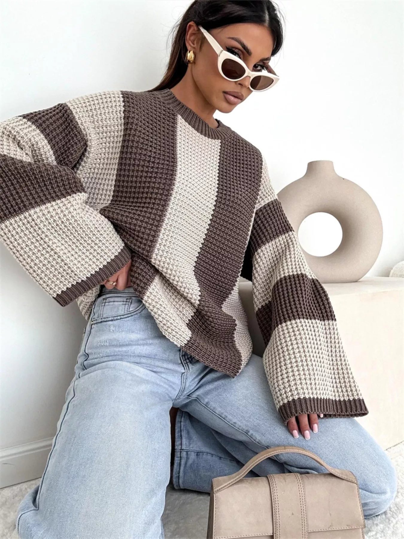Color Block Long Sleeve Sweater -  Be Bliss Boutique