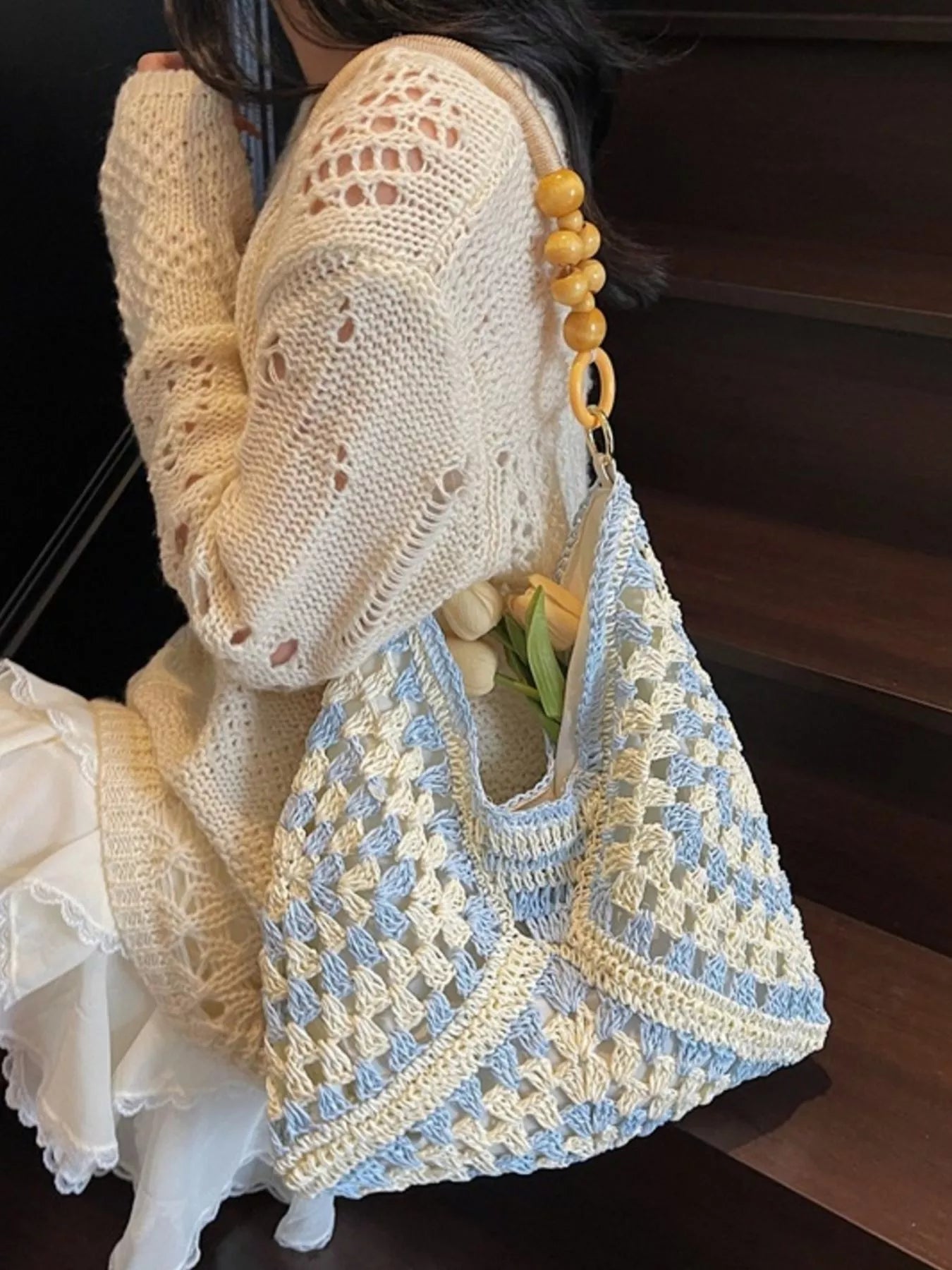 Contrast Crochet Shoulder Bag - Be Bliss Boutique