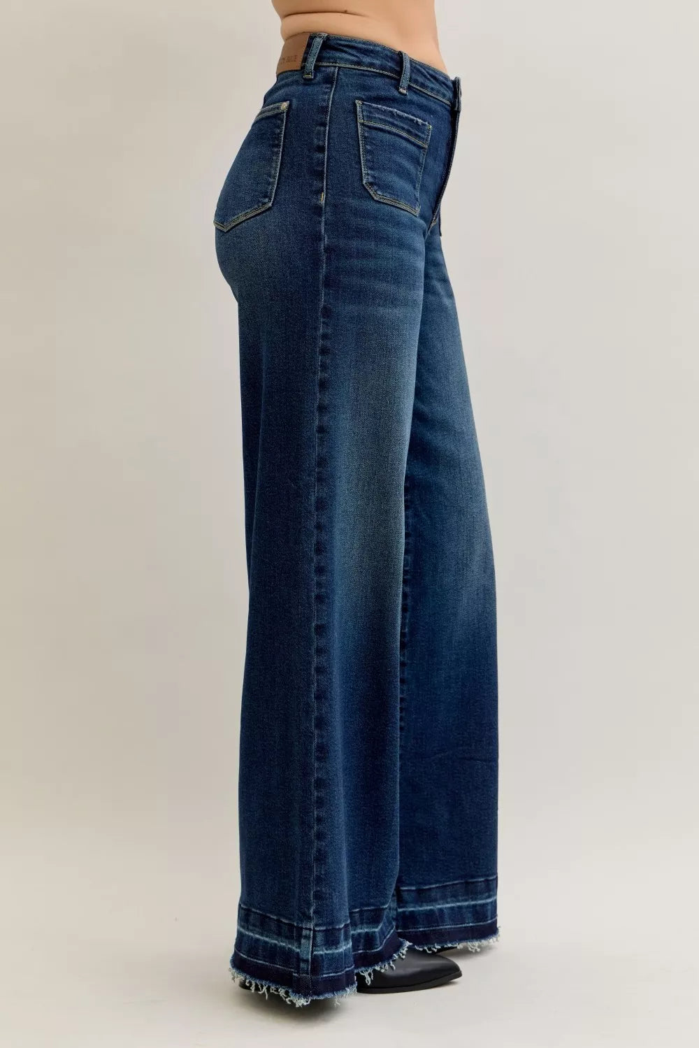 Judy Blue High Waist Palazzo Jeans with Front Patch Pockets - Be Bliss Boutique