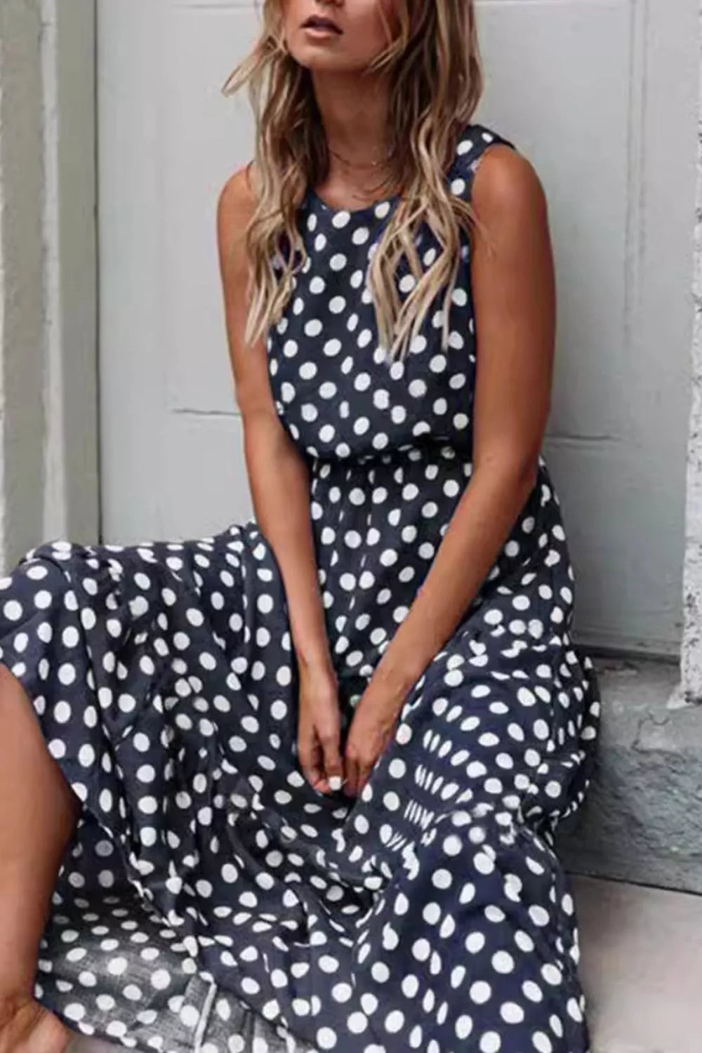 Polka Dot Sleeveless Casual Dress - Be Bliss Boutique