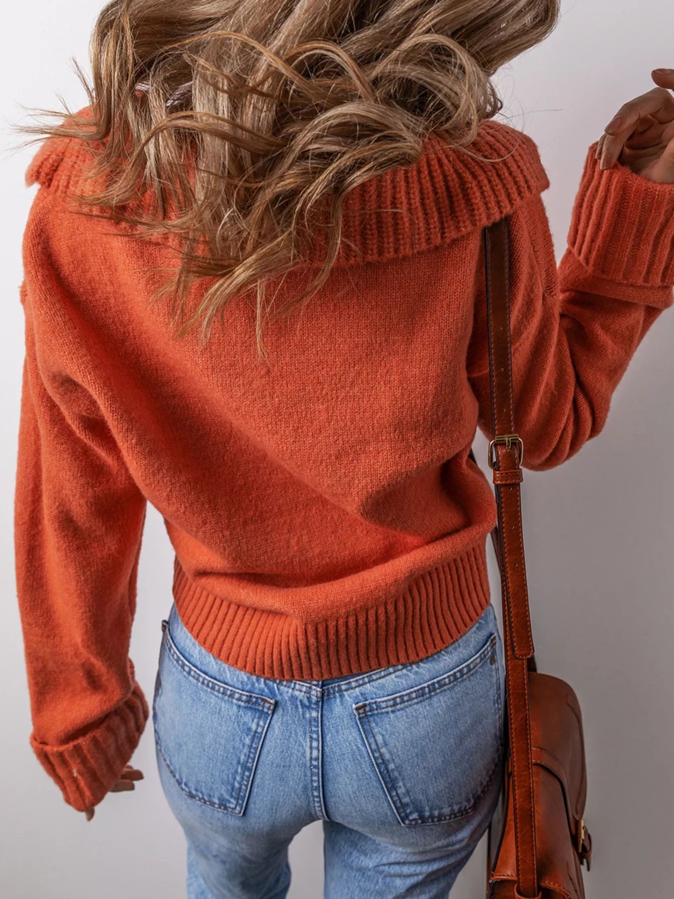 Collared V Neck Ribbed Edge Sweater -  Be Bliss Boutique