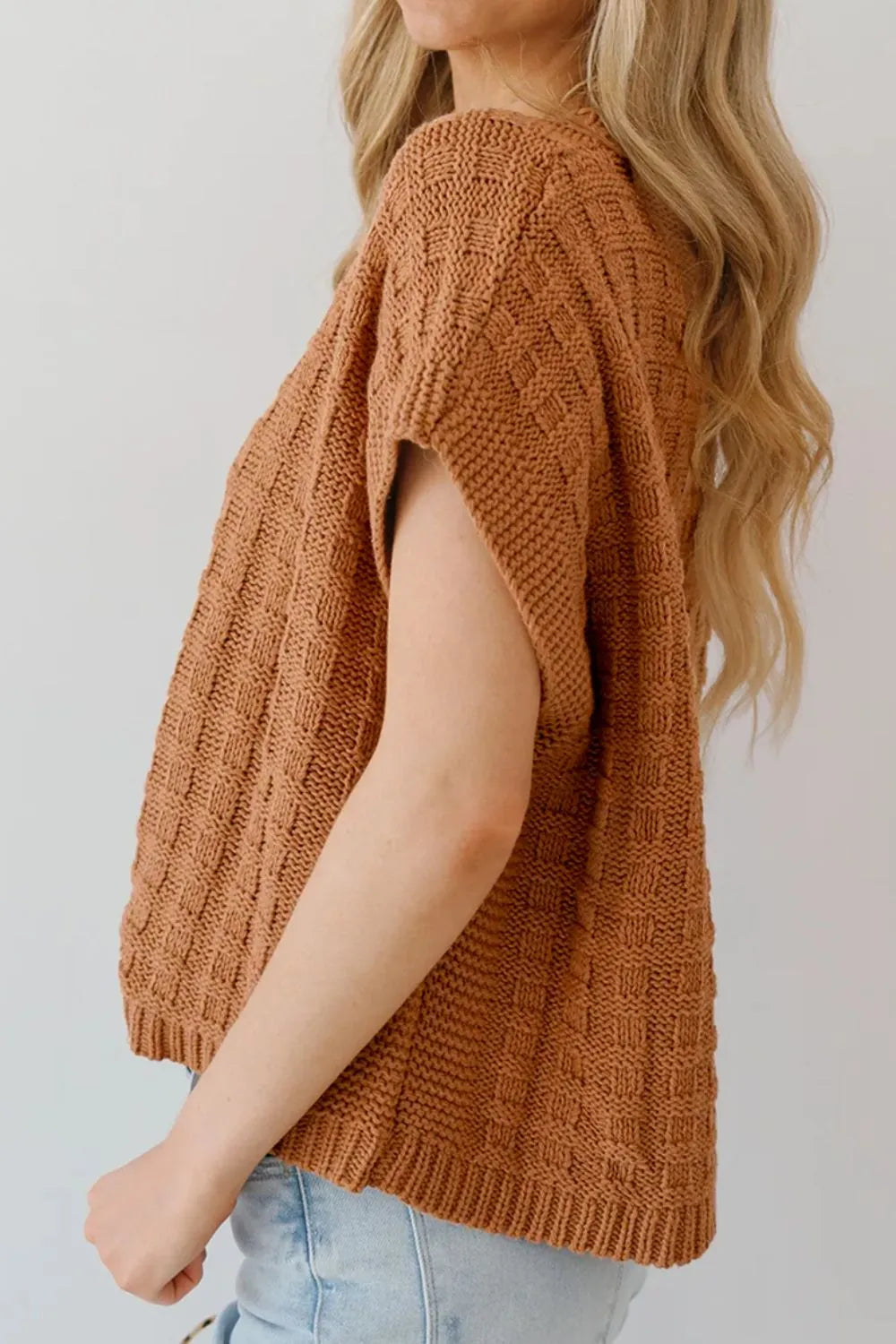 Textured Pattern Round Neck Sweater Vest -  Be Bliss Boutique