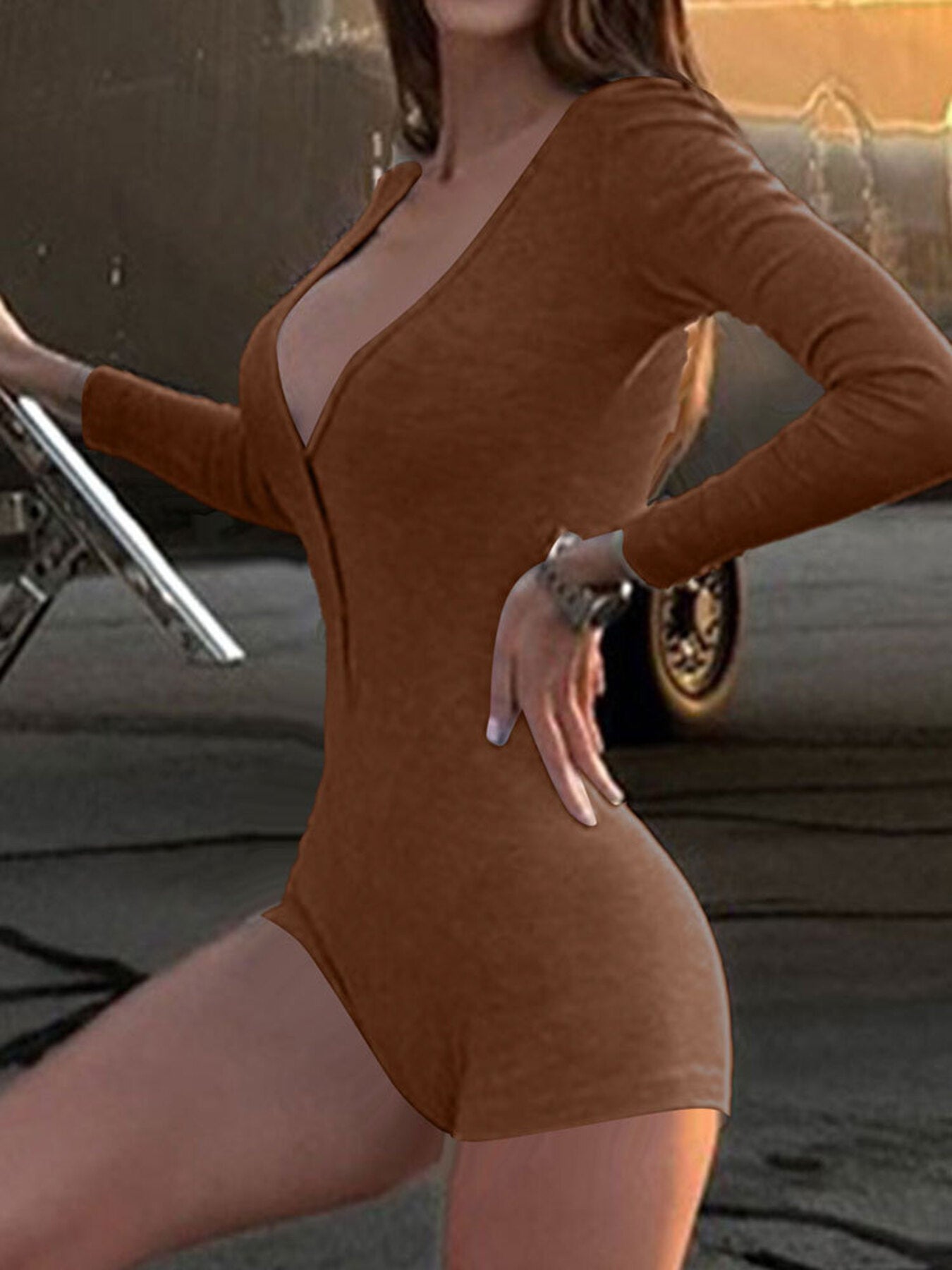 Deep V Neck Long Sleeve Romper - Be Bliss Boutique