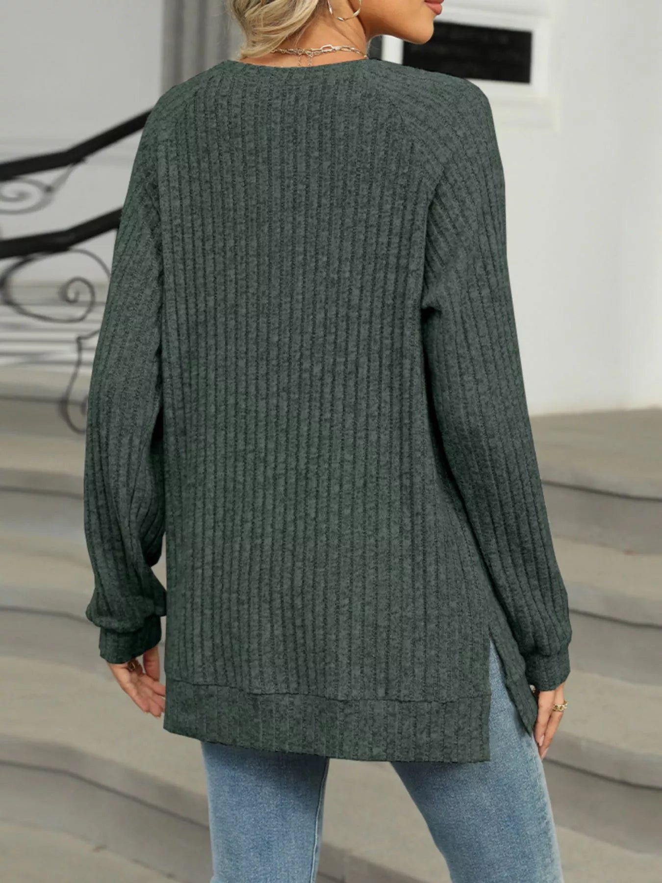 Cozy Chic Ribbed Button Detail Long Sleeve Tunic -  Be Bliss Boutique