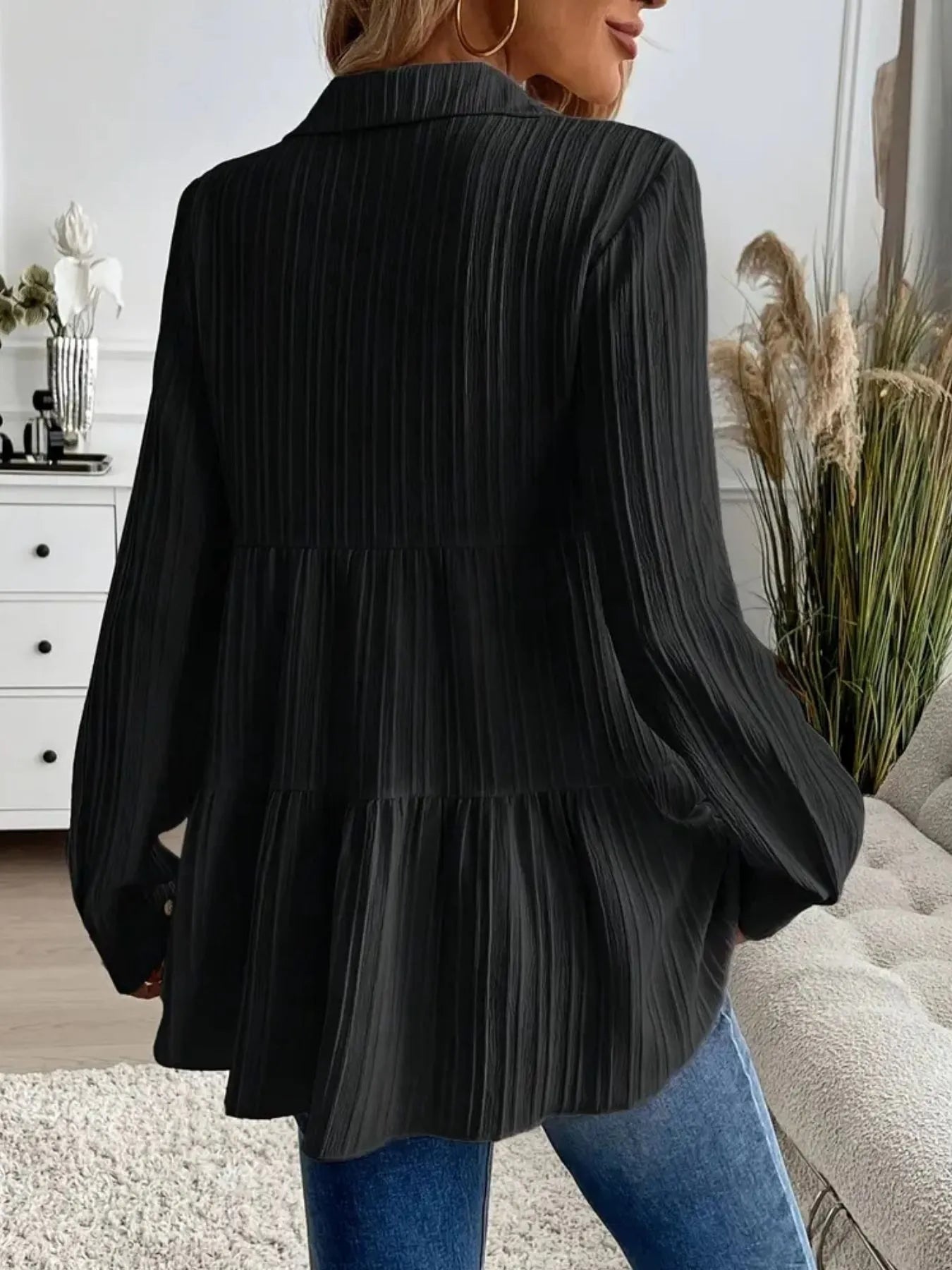 Striped Button-Down Tiered Shirt -  Be Bliss Boutique