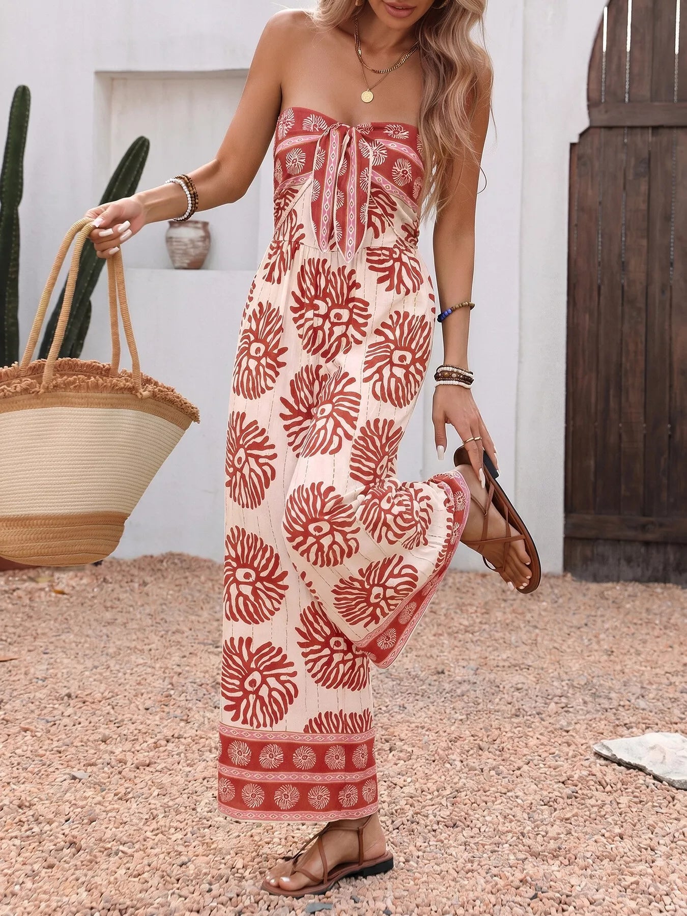 Floral Print Strapless Wide Leg Jumpsuit - Be Bliss Boutique