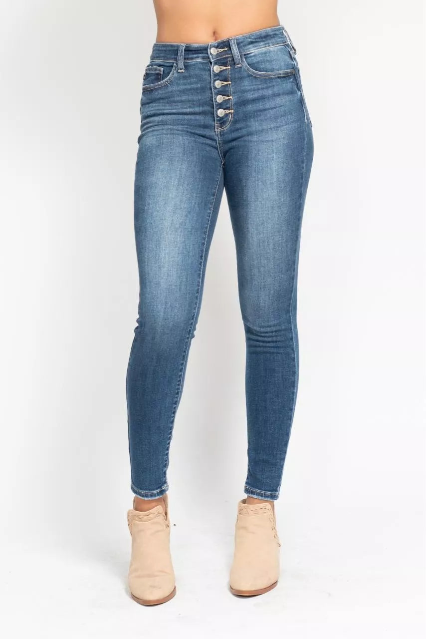 Judy Blue Full Size High Rise Button Fly Skinny Jeans Plus Size - Be Bliss Boutique