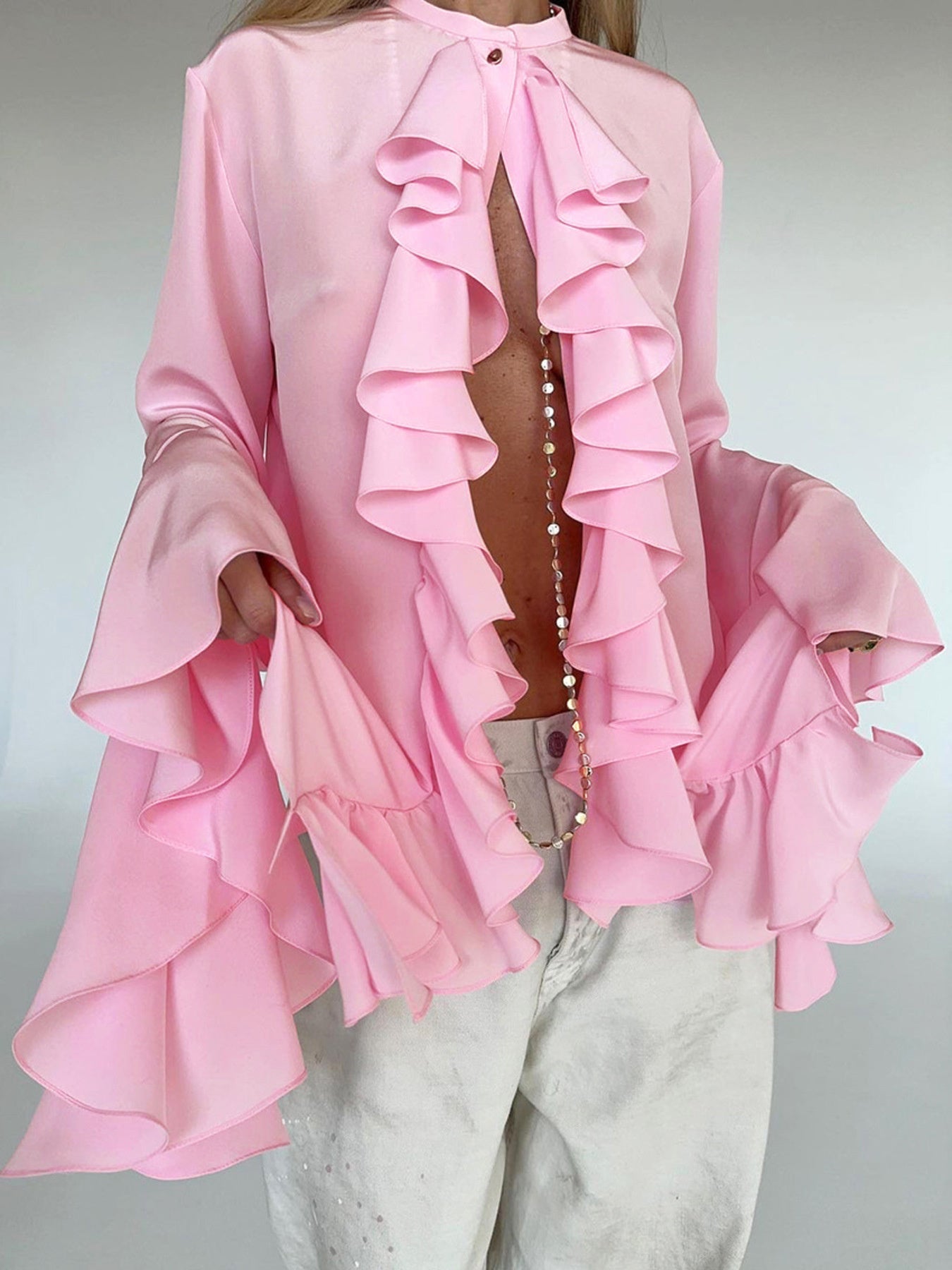 Ruffle Trim Flounce Sleeve Blouse - Be Bliss Boutique