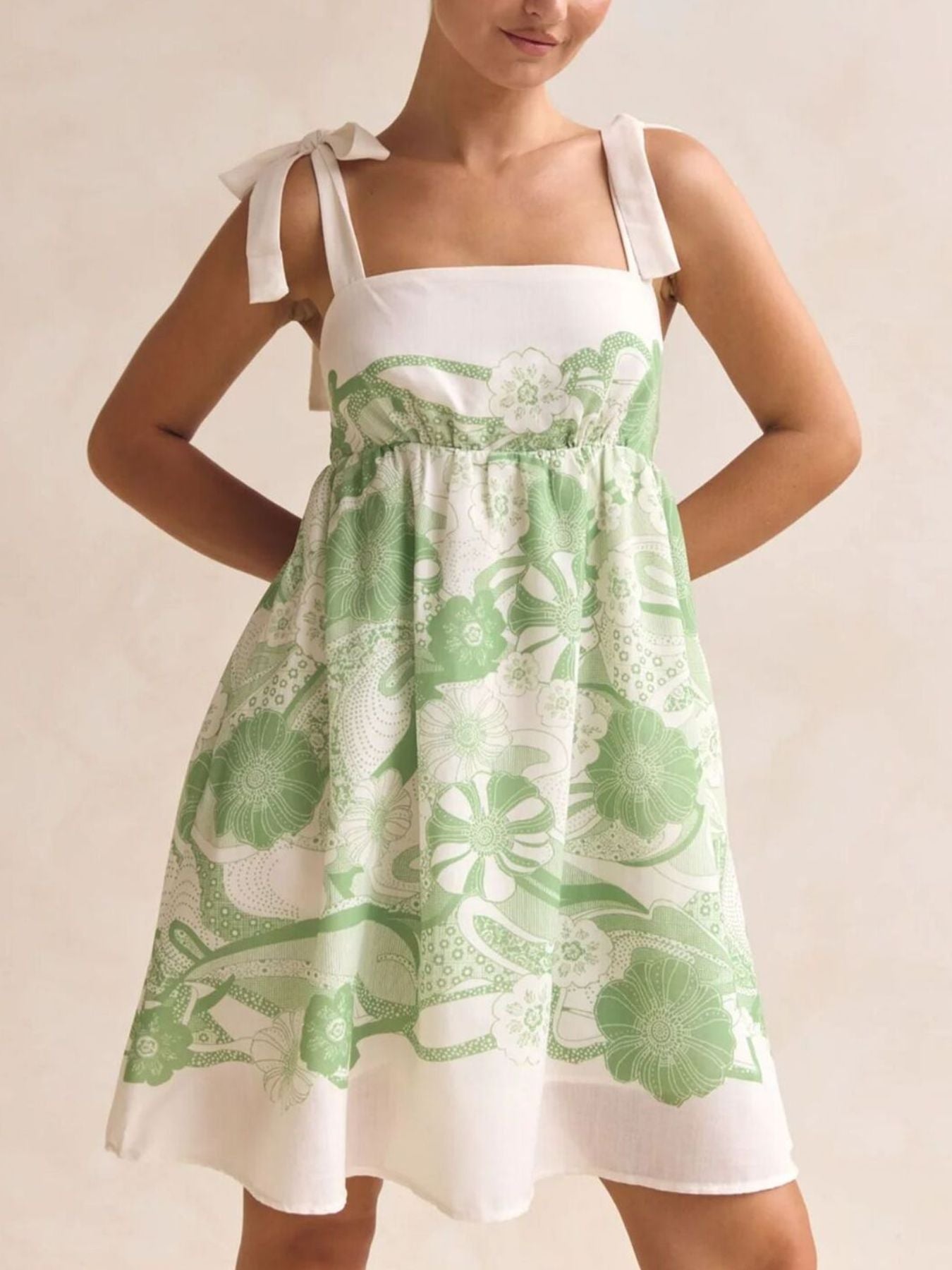 Printed Tie Shoulder Mini Dress - Be Bliss Boutique