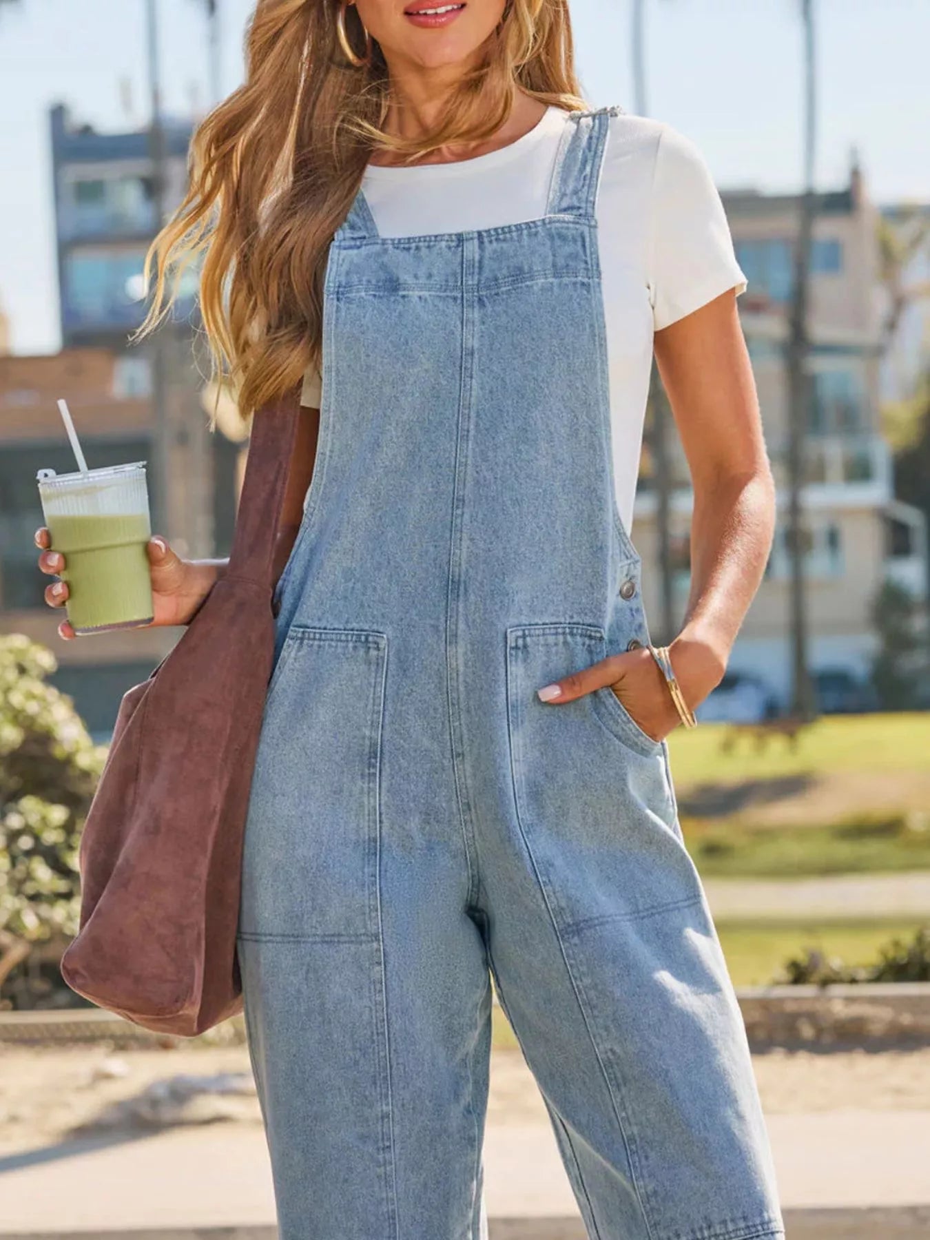 Washed Wide Leg Denim Overalls - Be Bliss Boutique