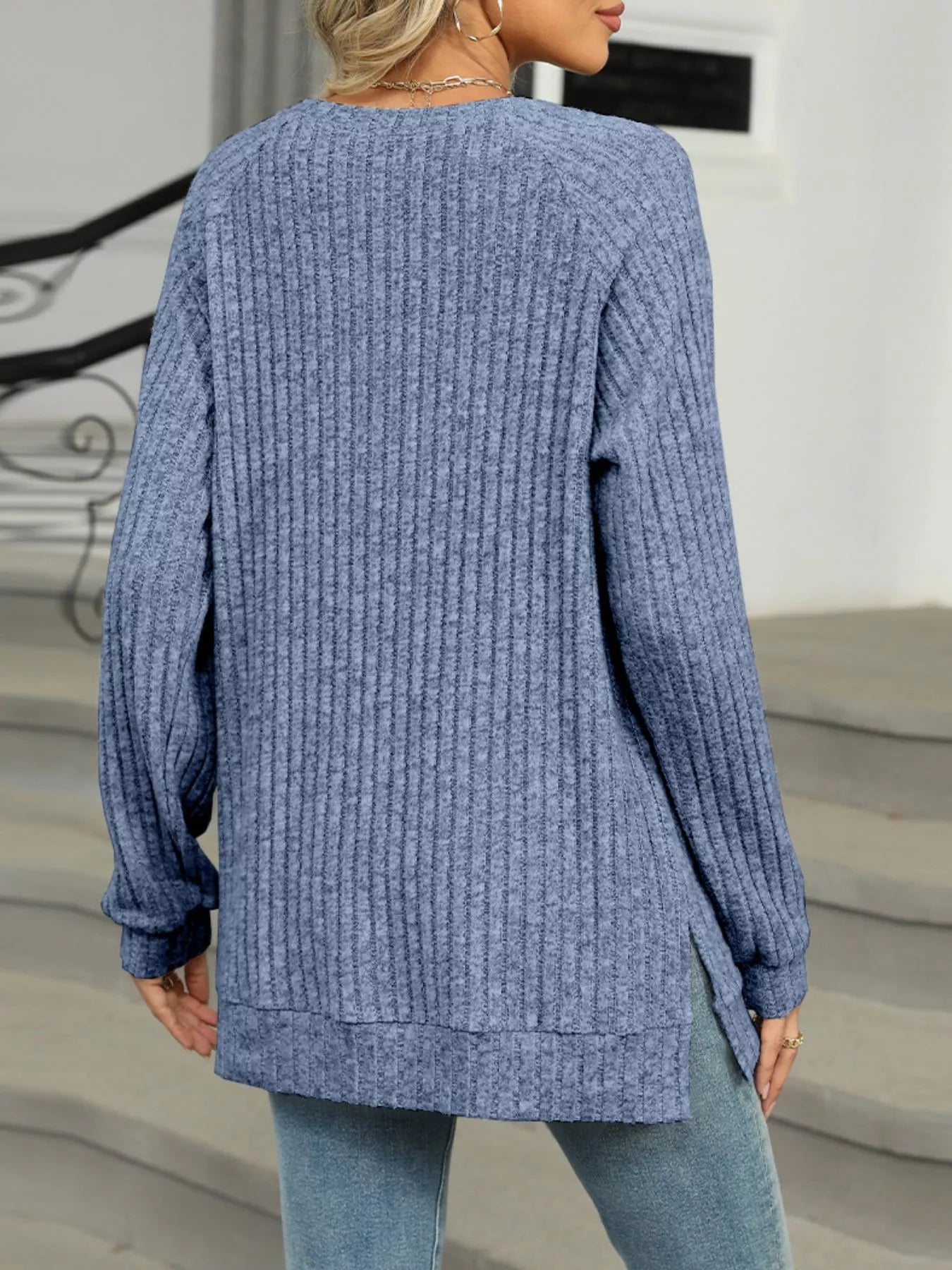 Cozy Chic Ribbed Button Detail Long Sleeve Tunic -  Be Bliss Boutique