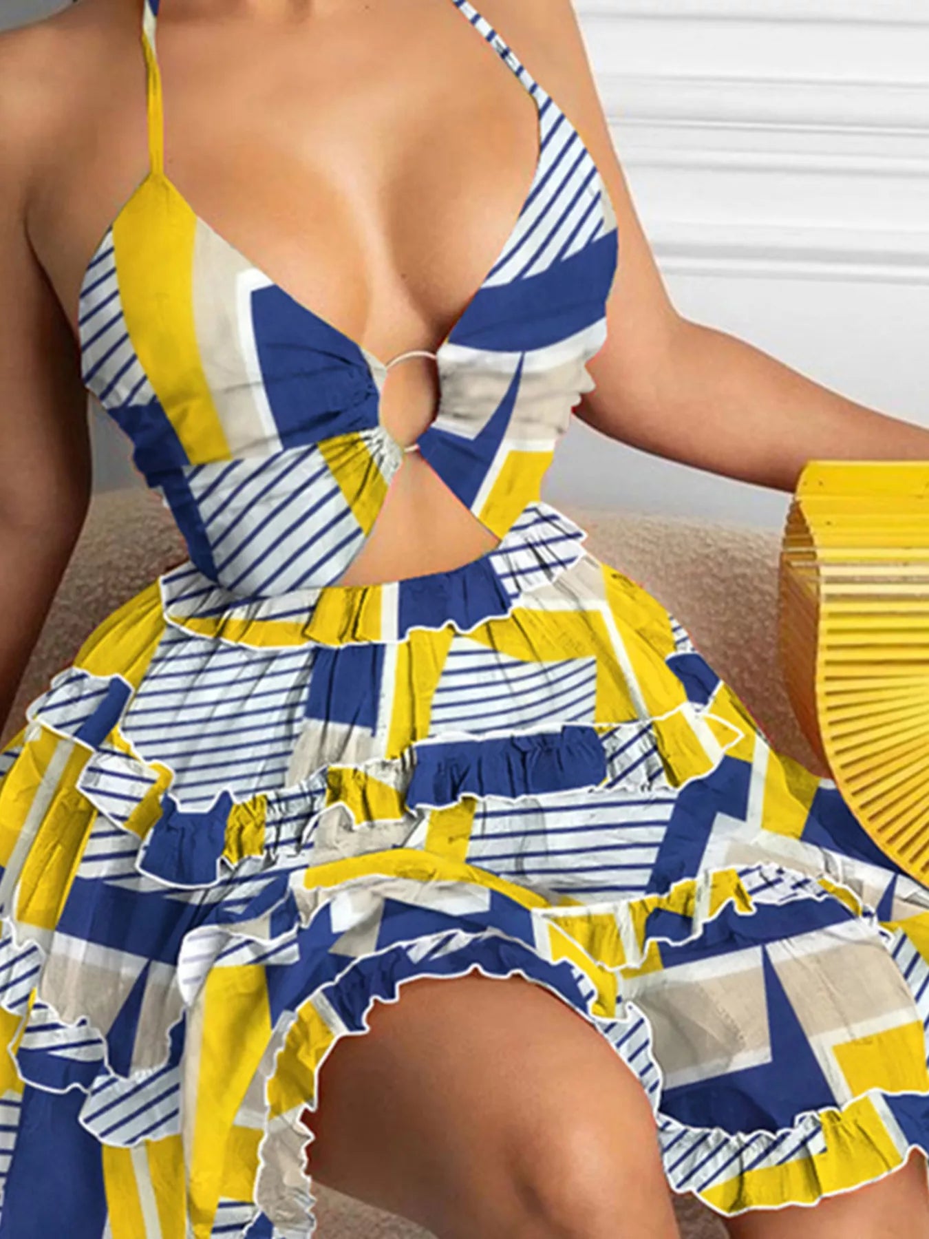 Colorful Print Halter Neck Ruffle Mini Dress - Be Bliss Boutique