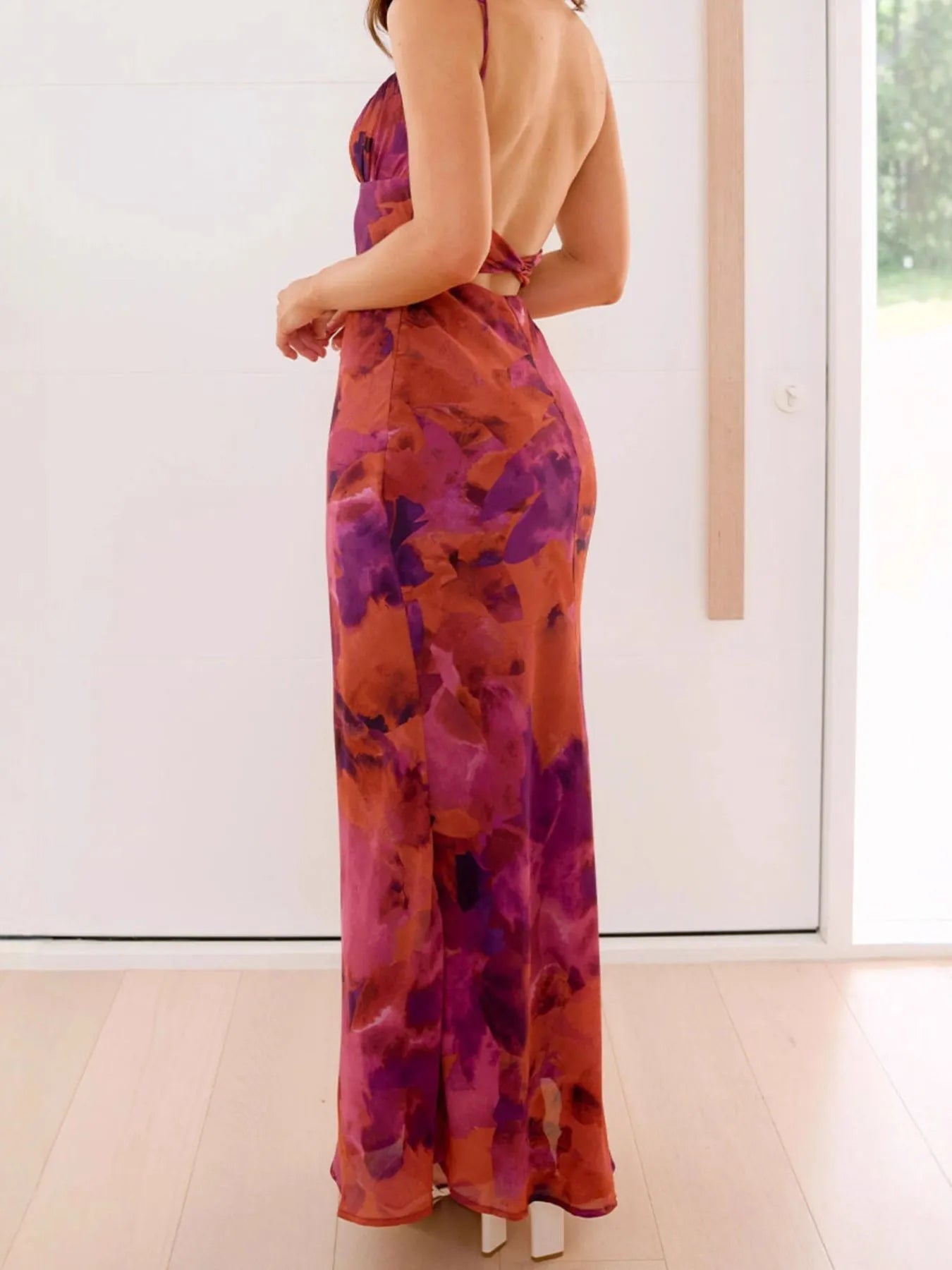 Cutout Printed Cami Maxi Dress -  Be Bliss Boutique