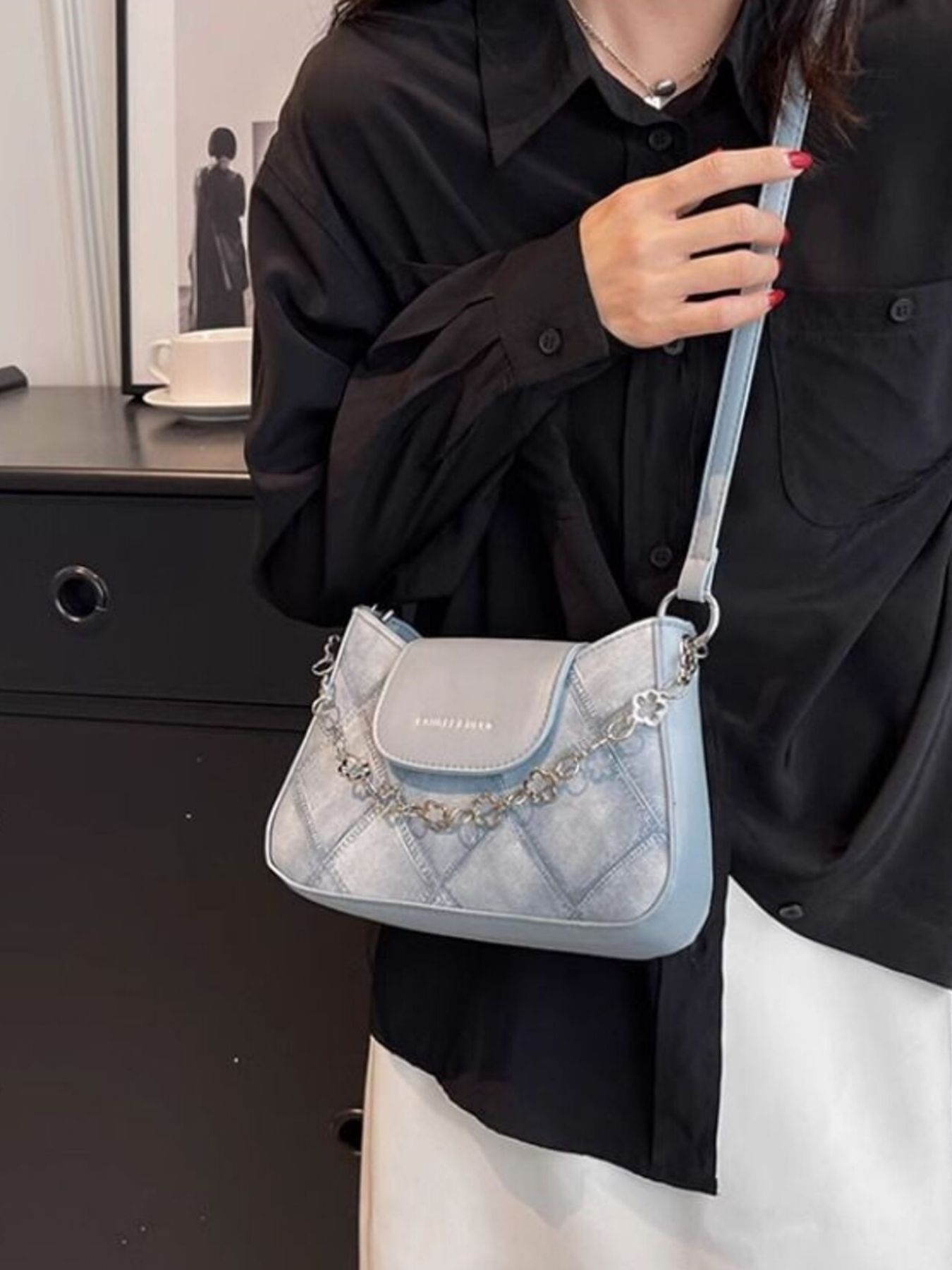 Chain Decor Leather Shoulder Bag - Be Bliss Boutique