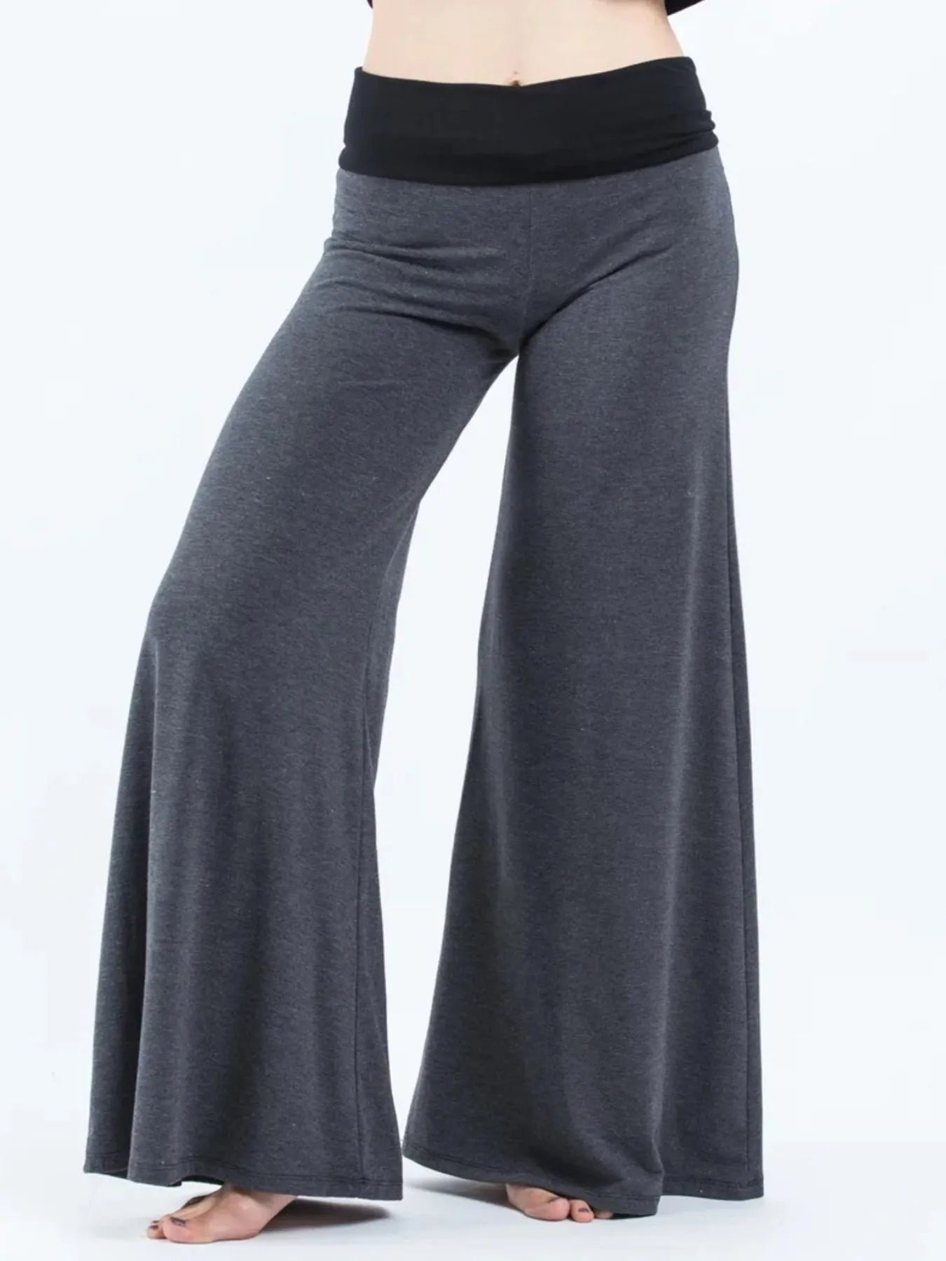 High Waisted Wide Leg Yoga Pants with Contrast Waistband - Be Bliss Boutique