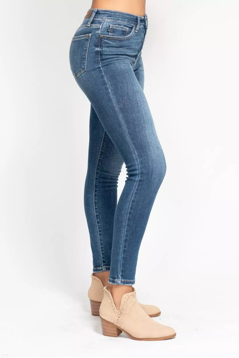Judy Blue Full Size High Rise Button Fly Skinny Jeans Plus Size - Be Bliss Boutique