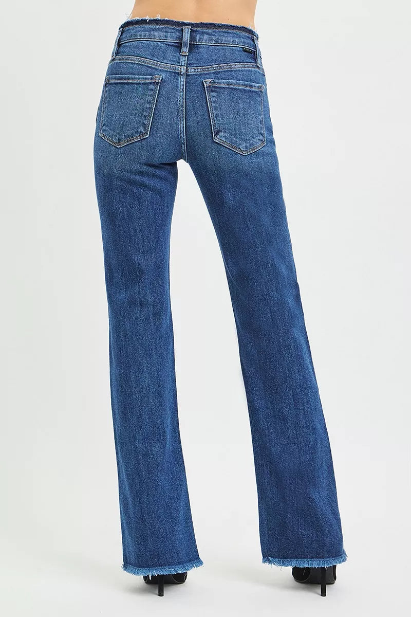 RISEN Jeans - Full Size Mid Rise Bootcut Frayed Waistband Hem Detail Jeans - Be Bliss Boutique