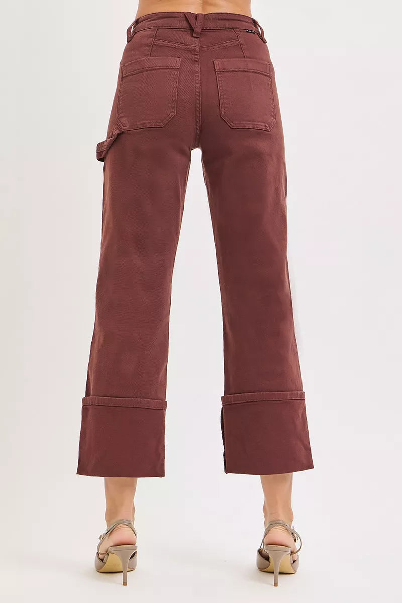 RISEN Full Size High Rise Wide Straight Cuffed Patch Jeans Plus Size - Be Bliss Boutique
