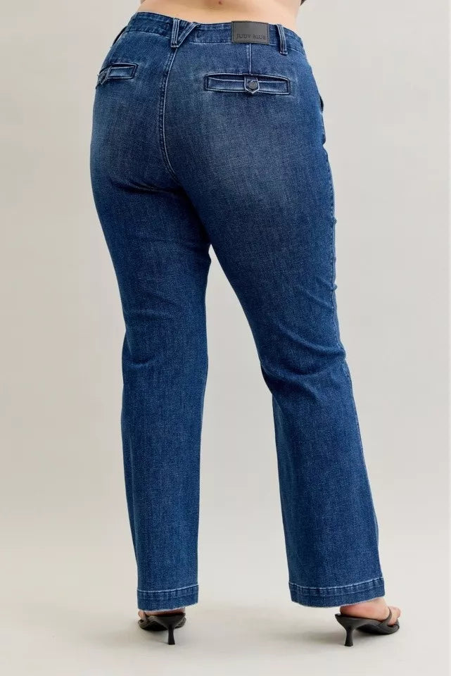 Judy Blue Full Size Mid Rise Bootcut Jeans with Welt Pockets Plus Size - Be Bliss Boutique