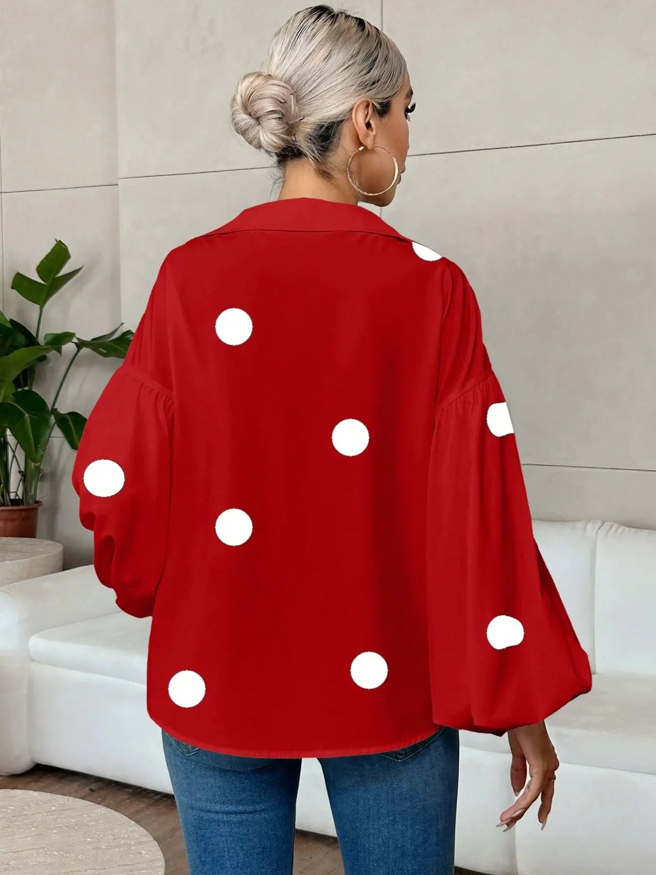 Polka Dot Balloon Sleeve Blouse -  Be Bliss Boutique