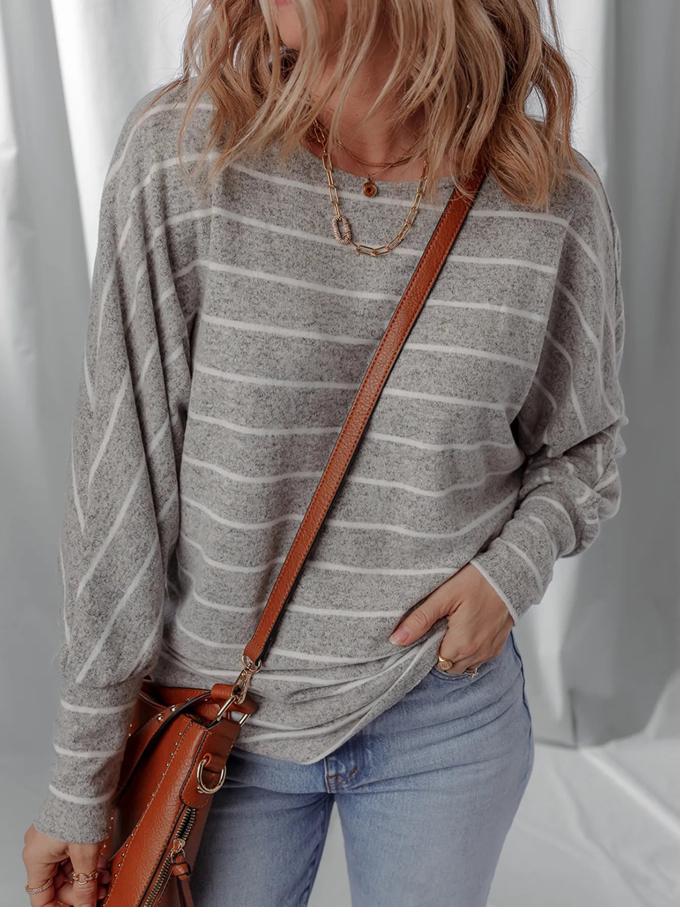 Stripe Dolman Sleeve Drop Shoulder Top -  Be Bliss Boutique