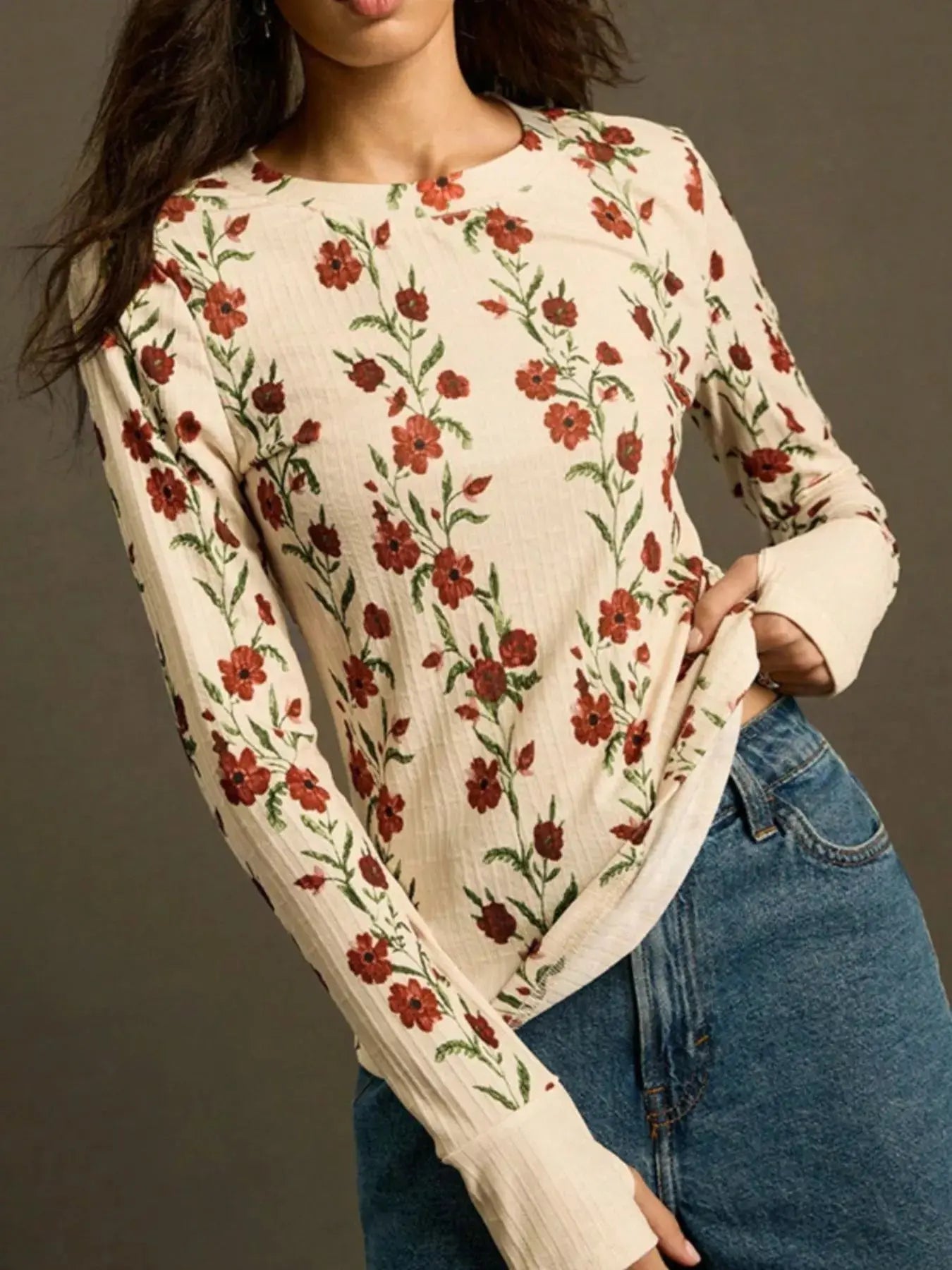 Floral Print Long Sleeve T Shirt - Be Bliss Boutique