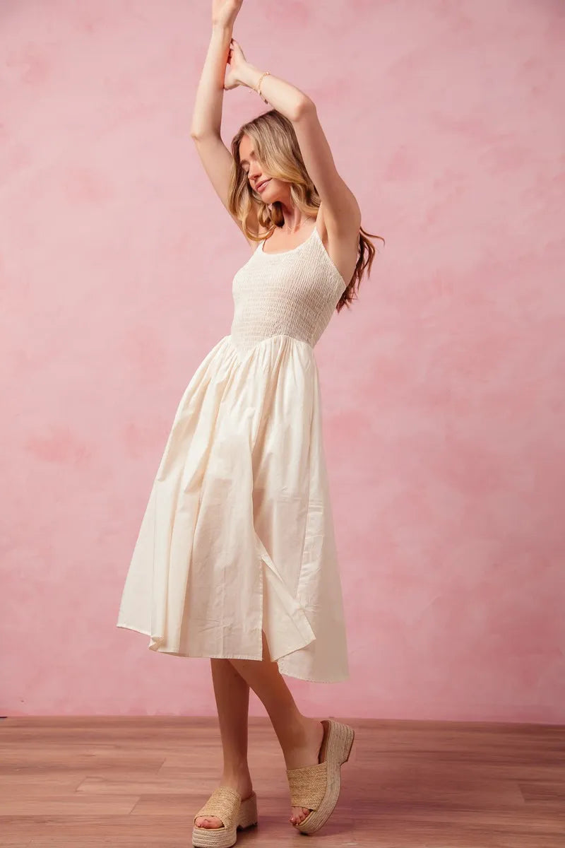 SO ME Smocked Sleeveless Everyday Casual Midi Dress with Slit -  Be Bliss Boutique