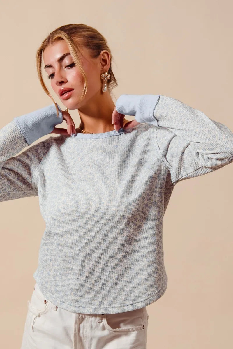 SO ME Textued Floral Knit Top with Contrast Cuffs -  Be Bliss Boutique