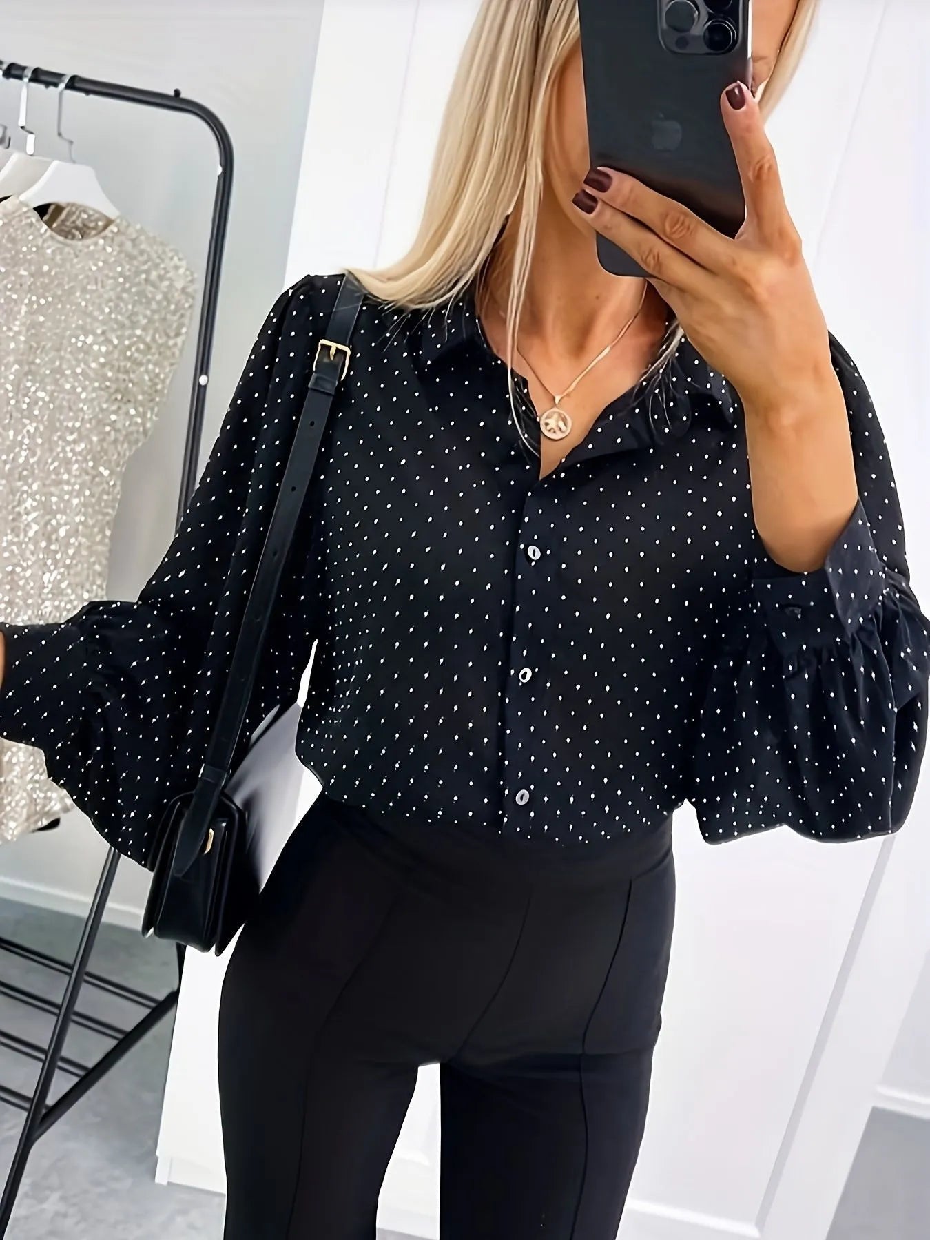 Polka Dot Oversized Button-Up Shirt -  Be Bliss Boutique