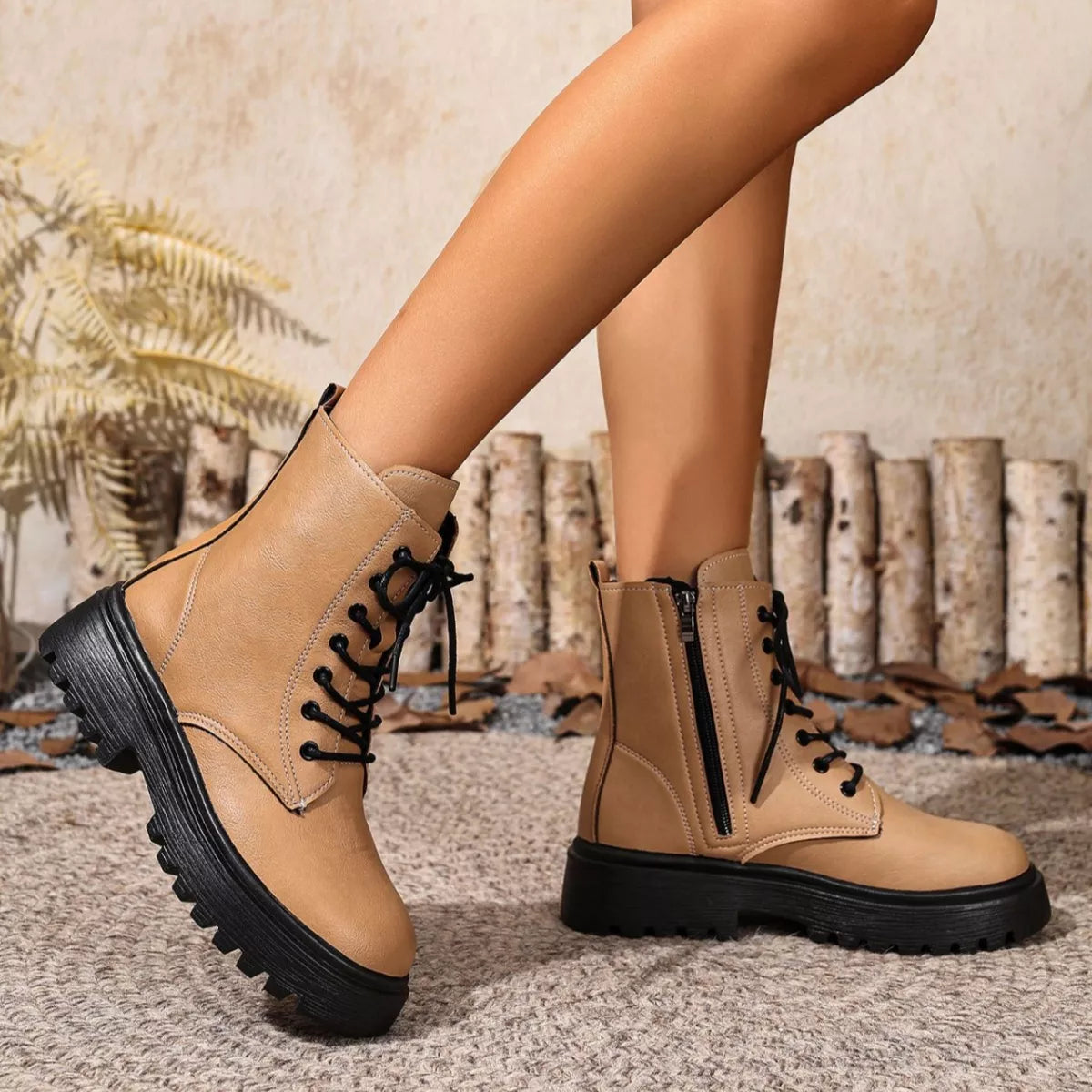 Lace-Up Ankle Combat Boots - Be Bliss Boutique