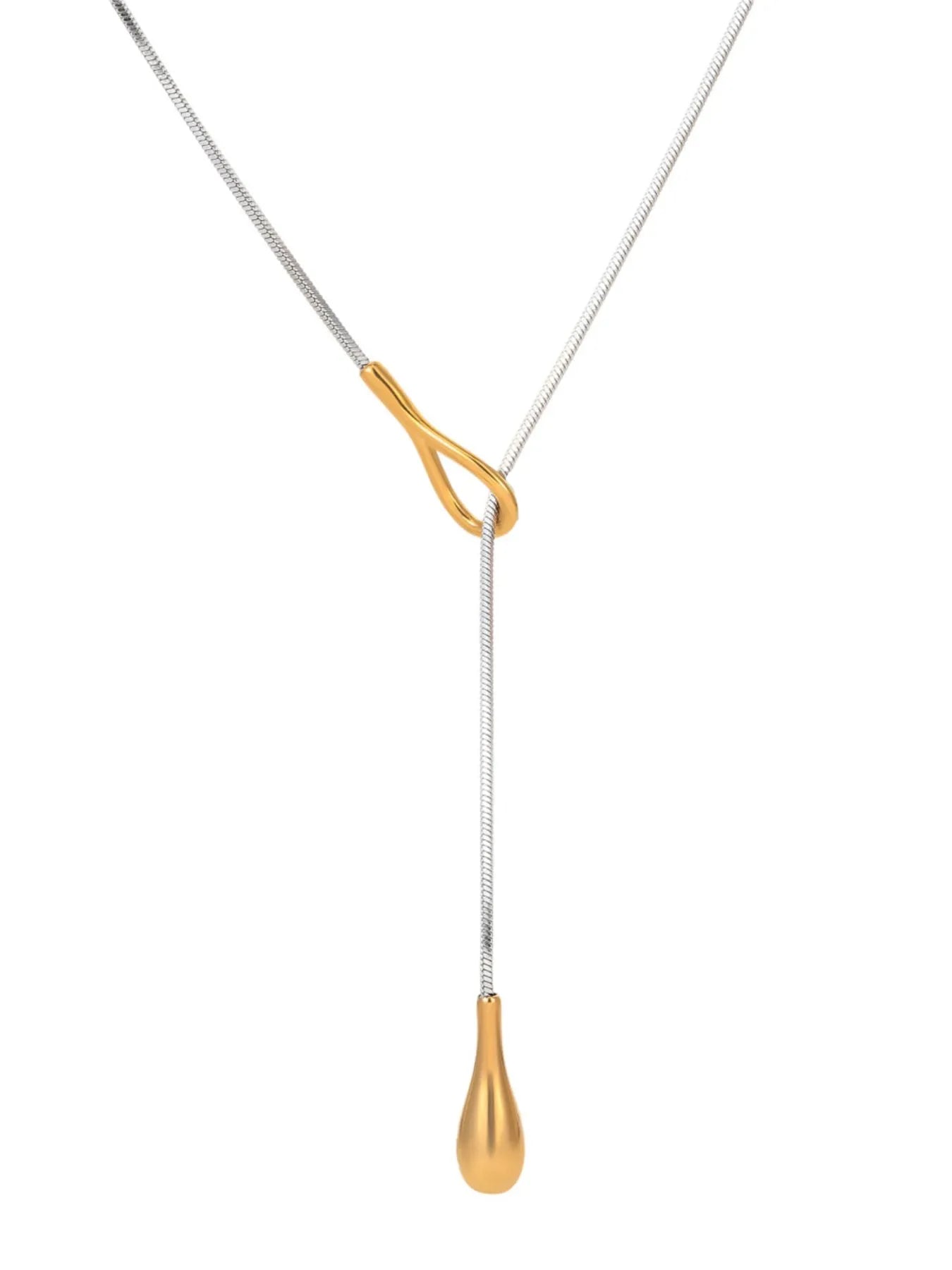 Stainless Steel Teardrop Lariat Necklace – Minimalist Gold Accent Jewelry | Be Bliss Boutique