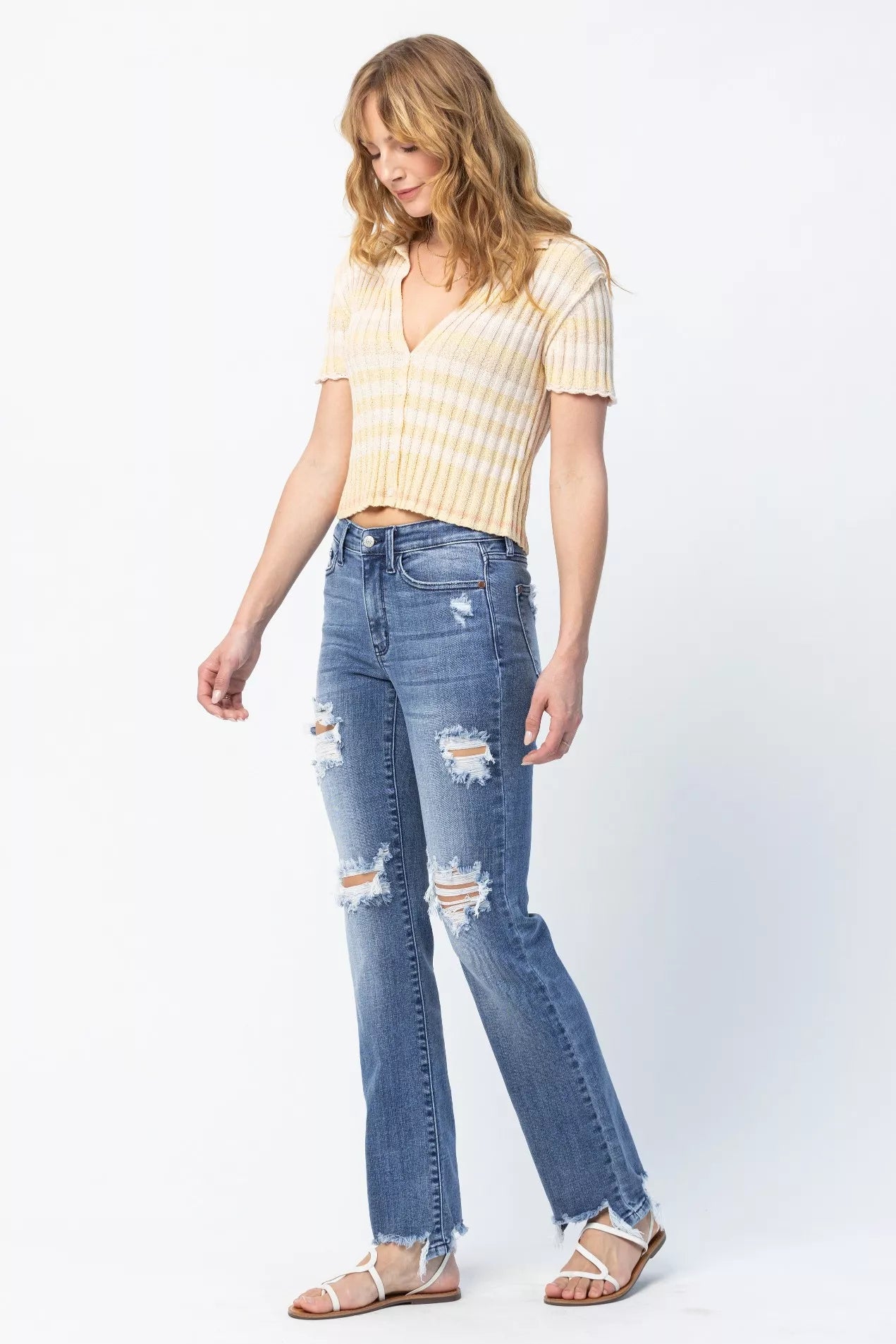 Judy Blue Full Size Mid Rise Destroy Straight Jeans Plus Size - Be Bliss Boutique