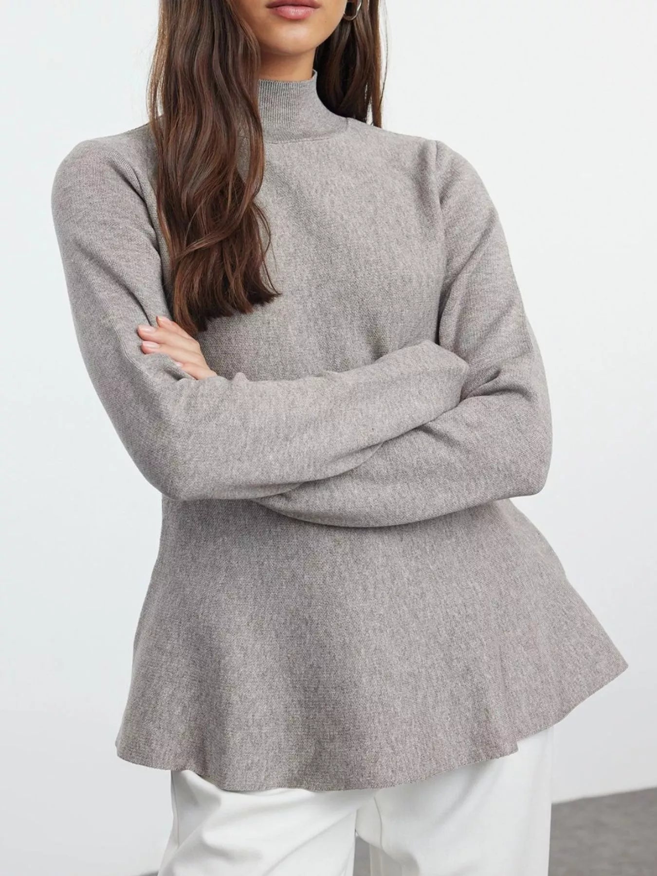 Mock Neck Long Sleeve Sweater -  Be Bliss Boutique