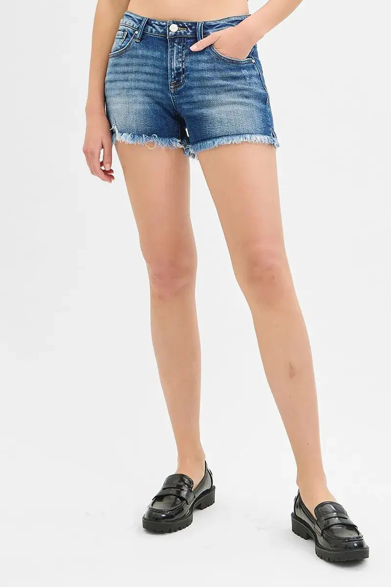 RISEN Full Size/Plus Size Low Rise Frayed Denim Shorts Plus Size | Be Bliss Boutique