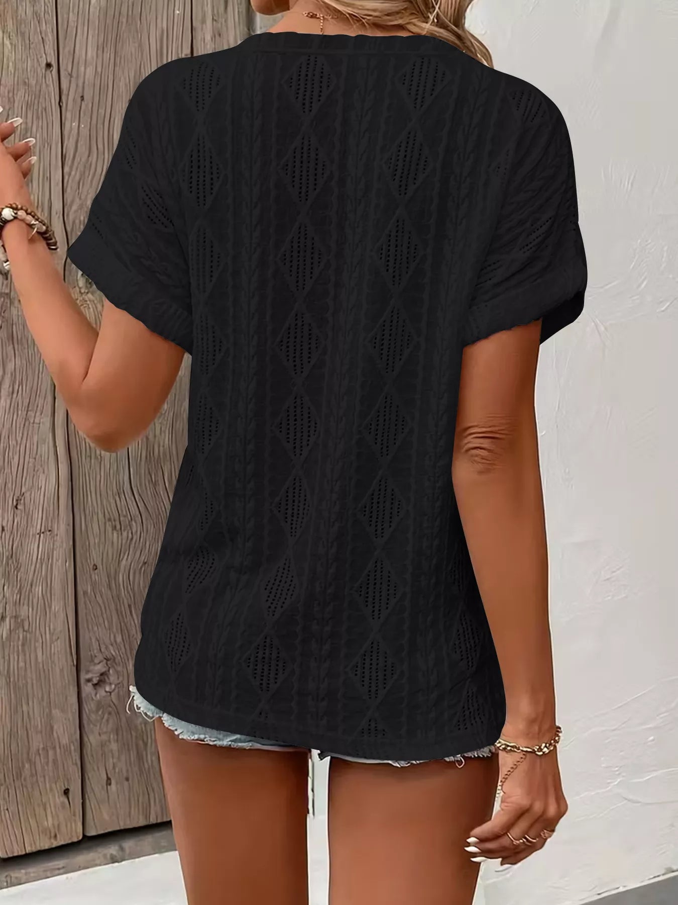 Diamond Pattern Short Sleeve Top - Be Bliss Boutique