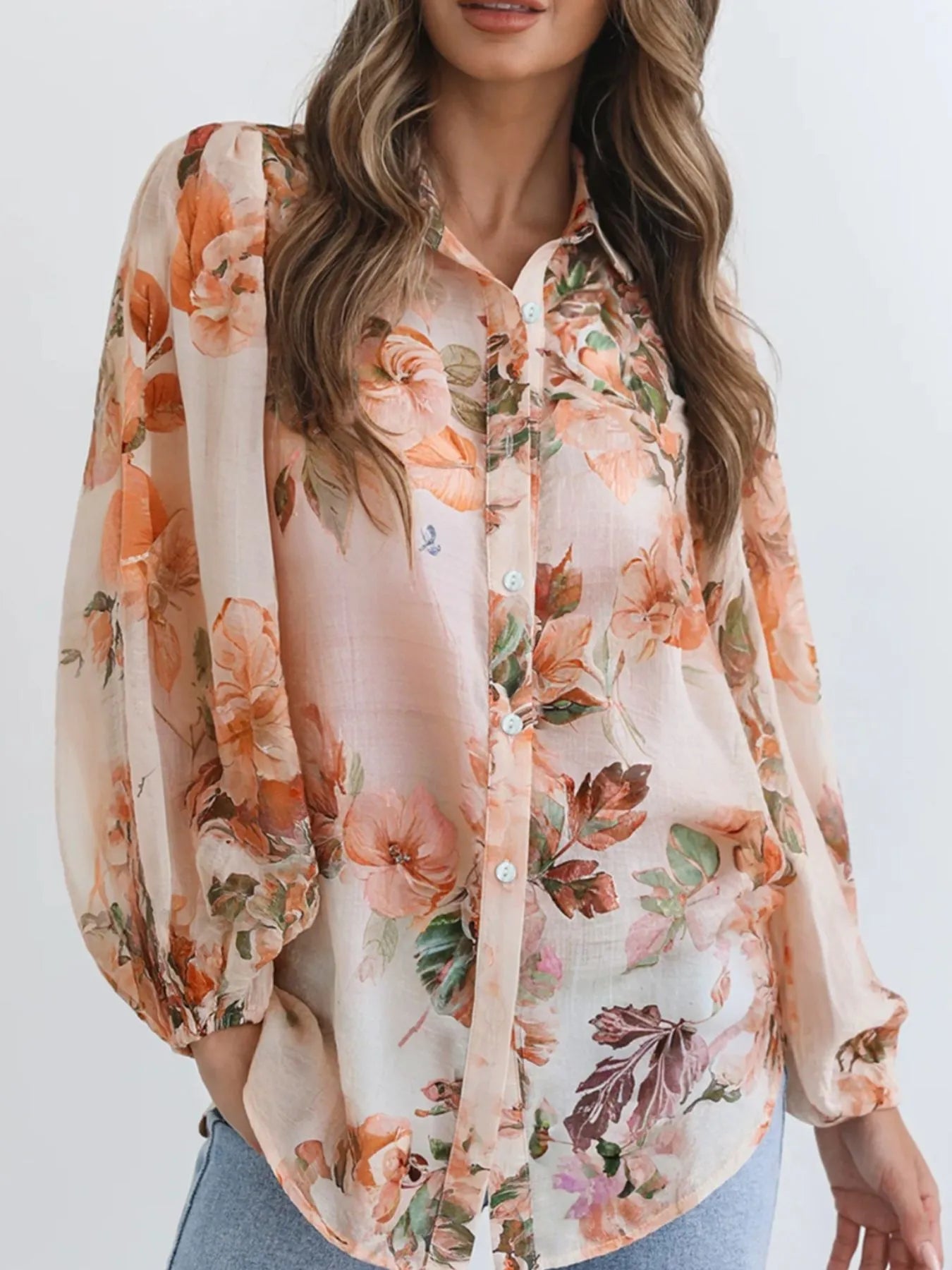 Floral Print Button-Up Shirt -  Be Bliss Boutique