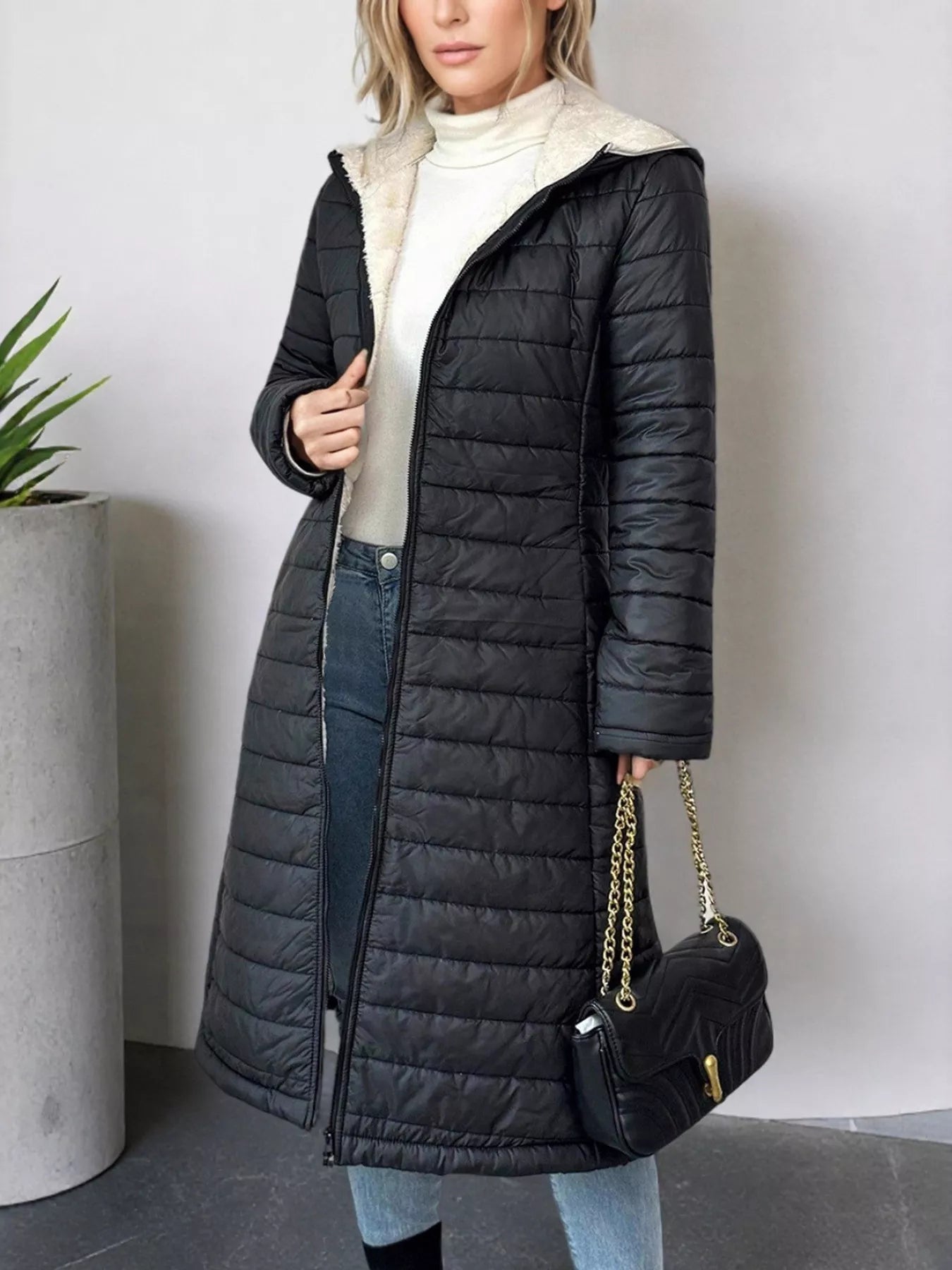 Zip Up Quilted Hooded Puffer Coat -  Be Bliss Boutique