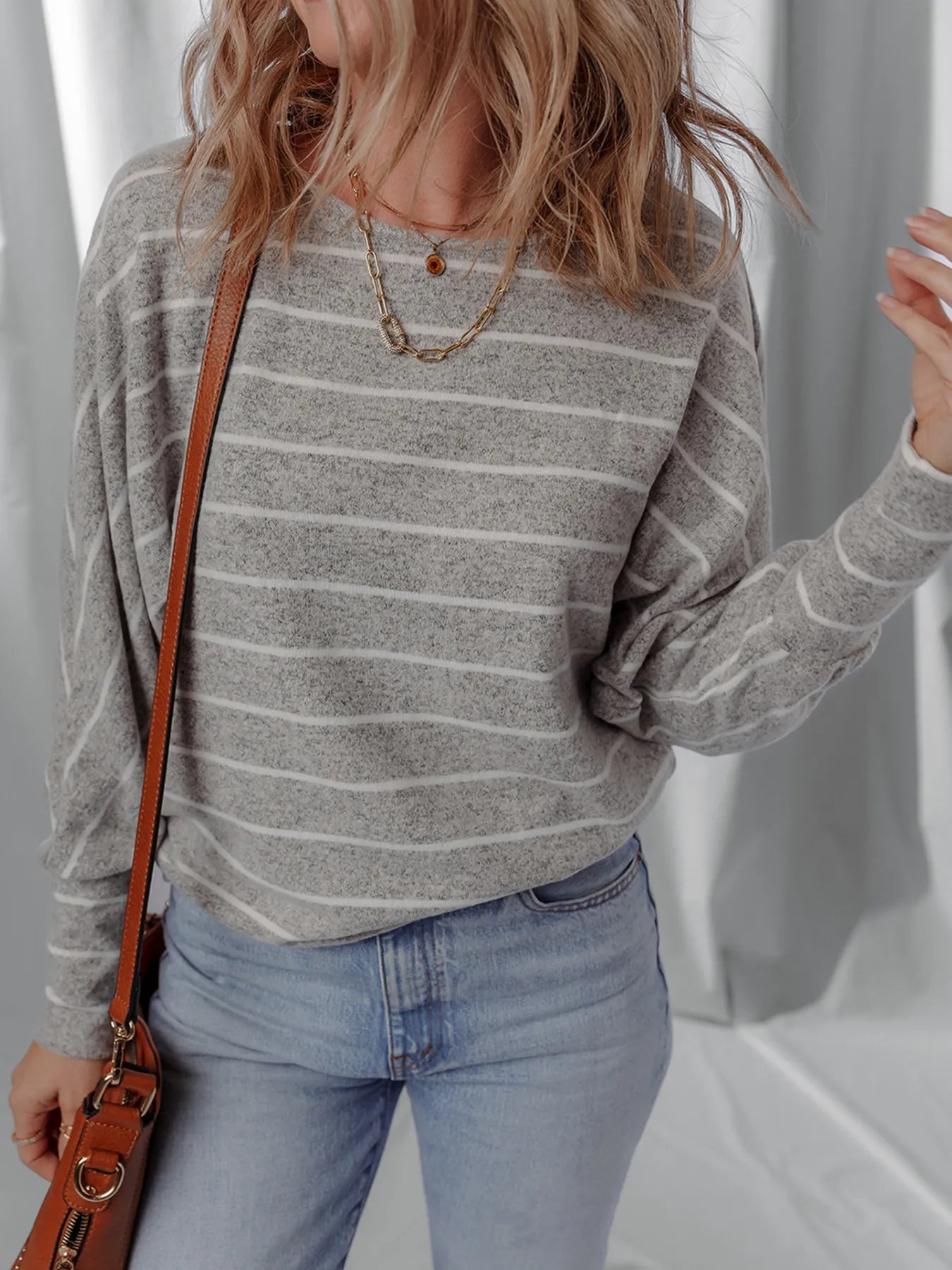 Stripe Dolman Sleeve Drop Shoulder Top -  Be Bliss Boutique