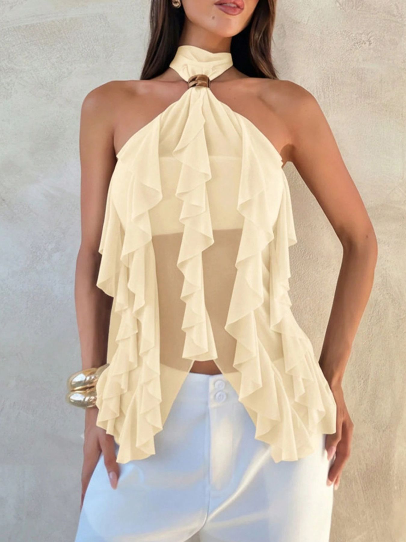 Ruffled Halter Neck Cami Top - Be Bliss Boutique