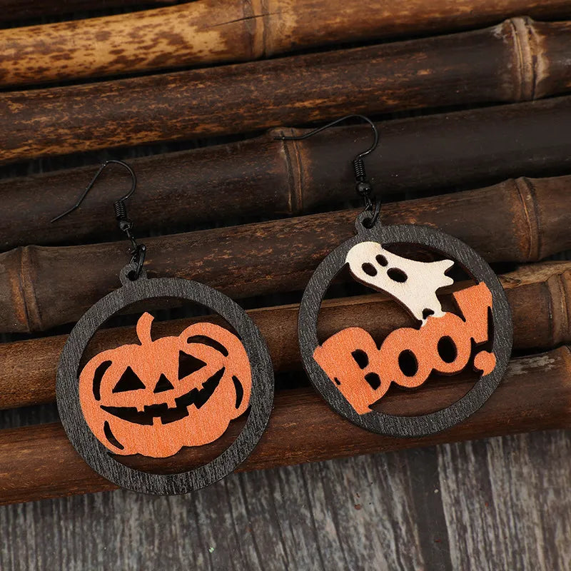 Hollow Pumpkin & Letter Wooden Earrings -  Be Bliss Boutique