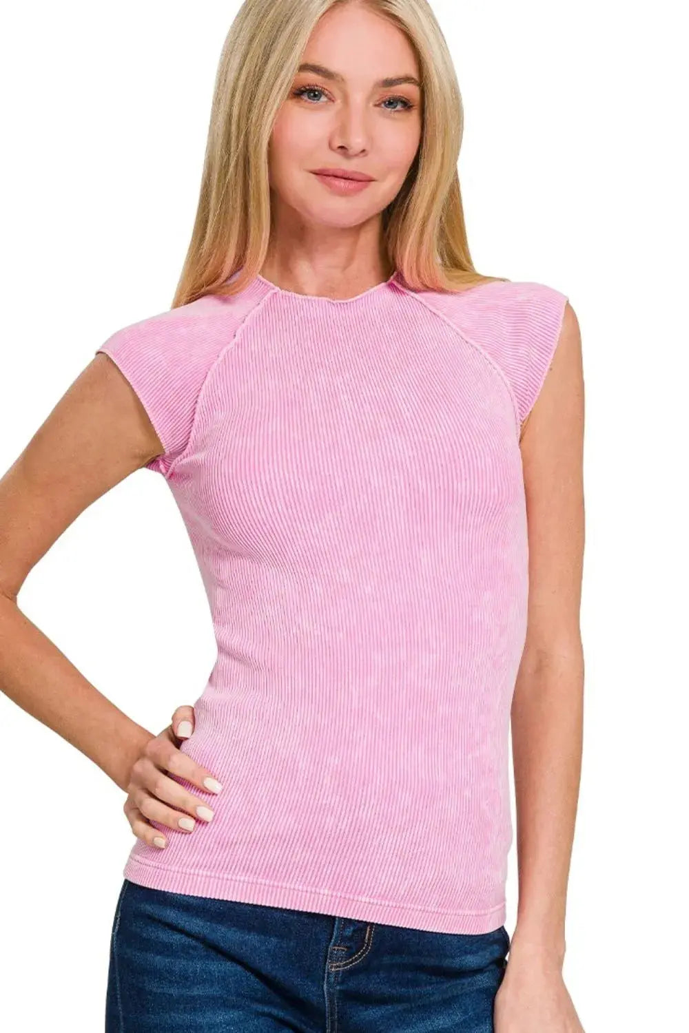 Zenana Stone Washed Ribbed Seamless Top |  Be Bliss Boutique