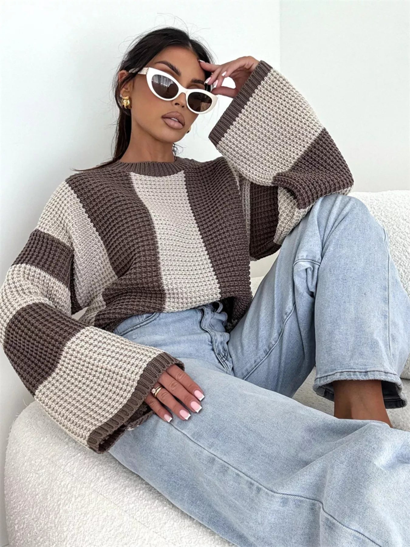 Color Block Long Sleeve Sweater -  Be Bliss Boutique