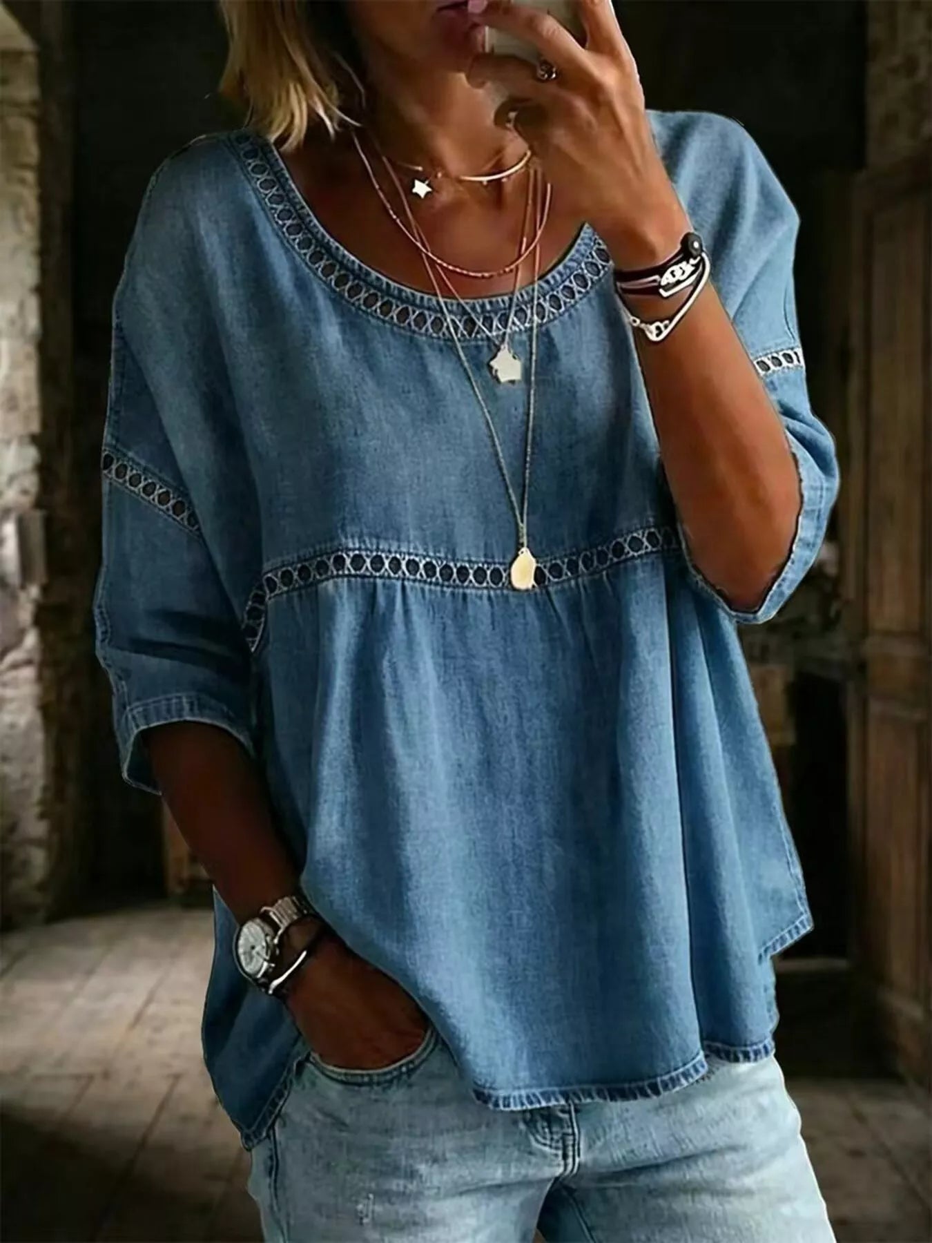Full Size Hollow Out Round Neck Top - Be Bliss Boutique