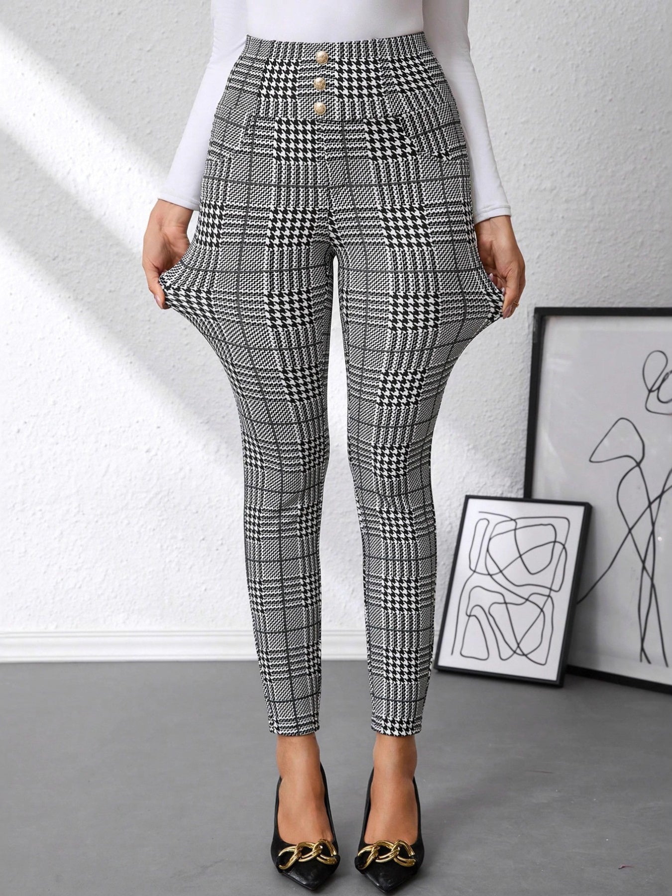 High Waist Plaid Slim Fit Pants - Be Bliss Boutique